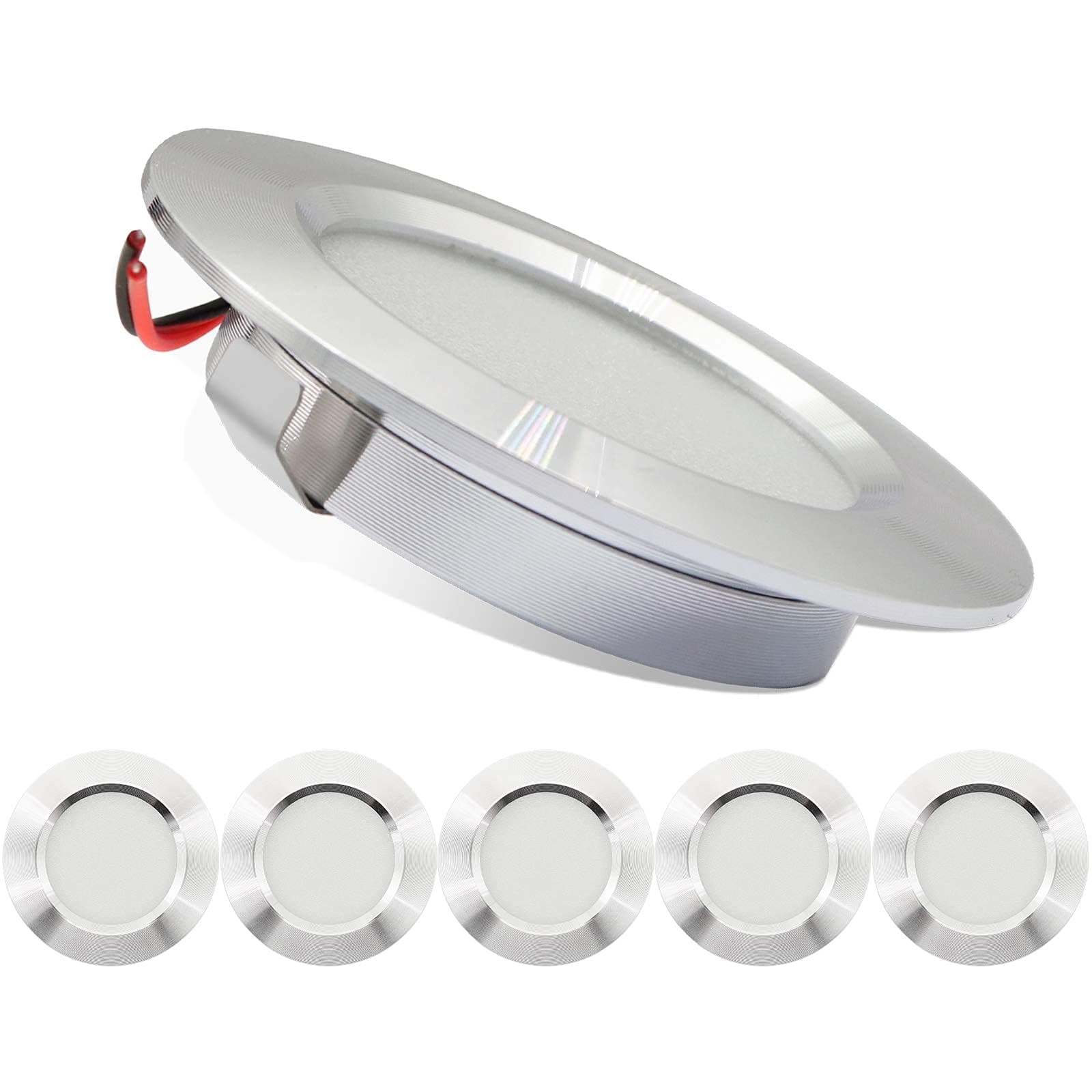 12 Volt LED Puck Light RV Boat Recessed Mount Ceiling Light Down Light for Under Cabinet Camper Vans Caravan Cabin Truck Motorhome Sailboat Interior Lighting Silver Finish Warm White