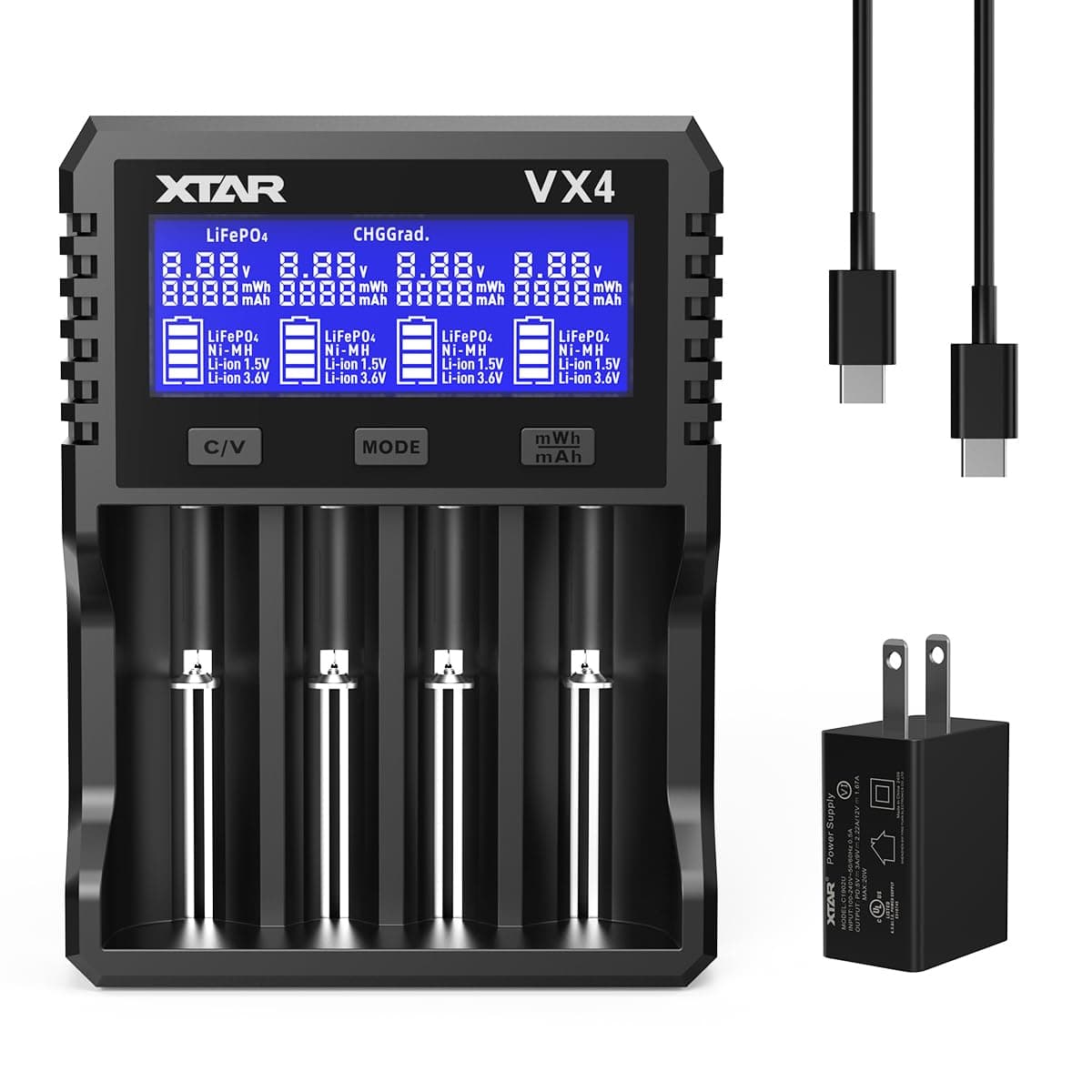 XTAR VX4 Visible Mixer 1.5V/3.6V/3.7V Li-Ion 3.2V LiFePO4 1.2V Ni-MH Batteries Charger and Battery Capacity Tester