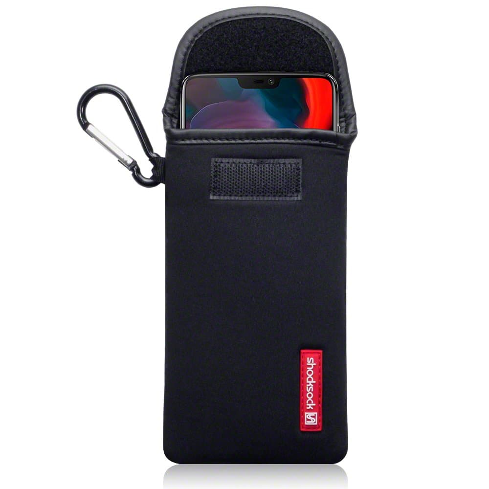 Shocksock, Compatible with OnePlus 6 Case, Neoprene Shock Resistant Pouch with Carabiner - Black