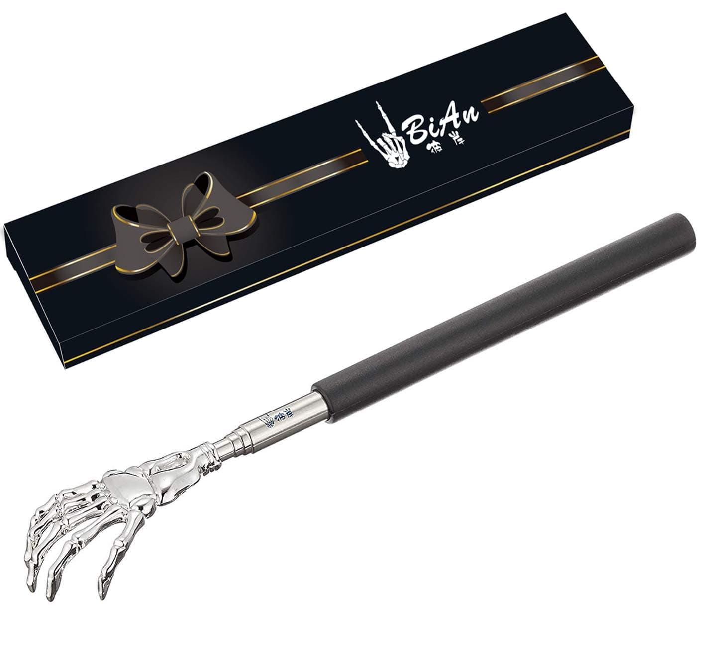 BiAnYC 1-Pack Skeleton Hand Back Scratcher Portable Extendable Telescopic Ghost Hand Massages Tool Funny Christmas Stocking Stuffer for Men, Dads,Women, Adults (Black)