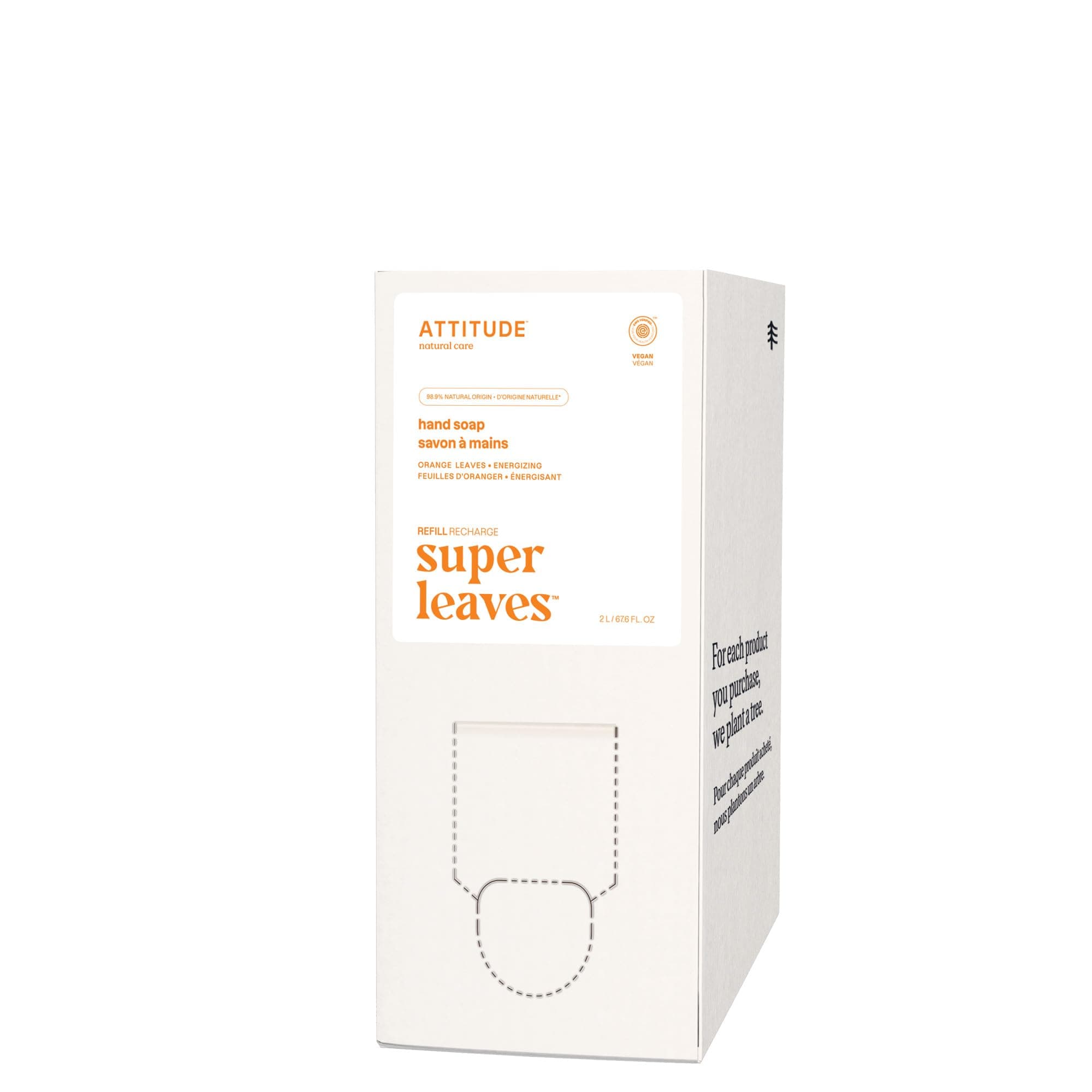 Hand Soap Refill, Bulk-to-Go Packaging, EWG Verified, Natural Non-Toxic Hypoallergenic & Energizing, Orange Leaves, 67.6 Fl Oz