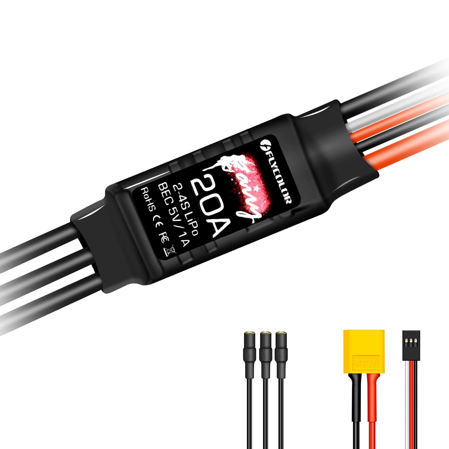 Brushless ESC, 20A Brushless Motor Electric Speed Controller BEC 5V 1A with XT60 & 3.5mm Plugs, Super Light-weight & Small (1 Pack)