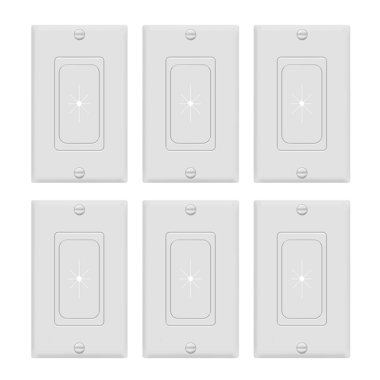 TOPGREENER Flexible Rubber Wall Grommet Insert with Decorator Wall Plate, Pass Through Plate for Low-Voltage Cables, Size 1-Gang 4.50" x 2.75," Polycarbonate Thermoplastic, TG8901-6PCS, White, 6 Pack