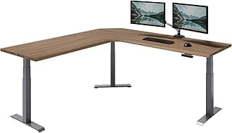 Vari ComfortEdge 80x60 L-Shape Electric Standing Desk – Height Adjustable Sit-Stand VariDesk for Corner Office with Reversible Left/Right Design + Walnut Top/Slate Legs (Ships in 3 Boxes)
