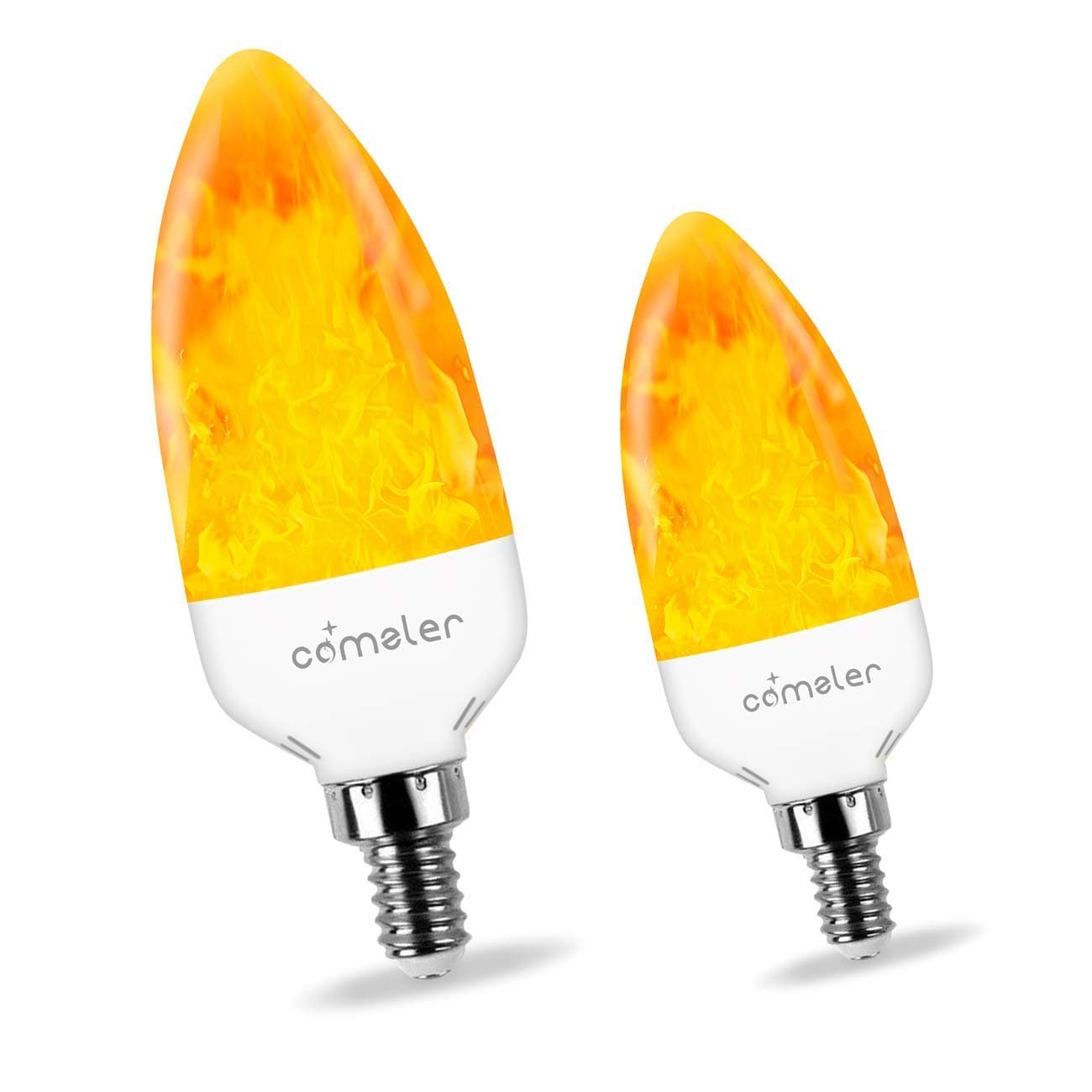 Comzler LED Candelabra Flame Effect Light Bulb, E12 Base, 2Mode Flickering Emulation Chandelier Bulbs, 3w 1500K Warm Candle Light for Christmas/Party/Festival/bar/Restaurant Decoration (2 Pack)