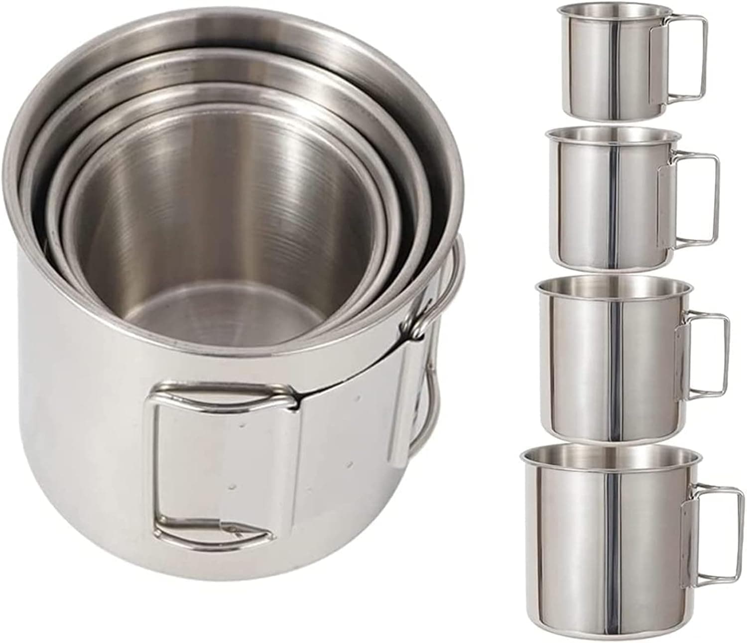 Camping Cup,4pc Stainless Steel Camping Campfire Mug with Handle, Portable Cups with Folding Handle & Mesh Bag for Touring Trips Outdoor Camping Campfire (4pc)