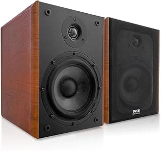 6.5" Home Audio Speakers, 2-Way Passive Bookshelf, 240W Max Power, 1" Silk Dome Tweeter, Composite Woofer, Gold Plated 5 Way Binding Post, Rubber Surrounds, Beautiful Wood Grain Finish - Pair