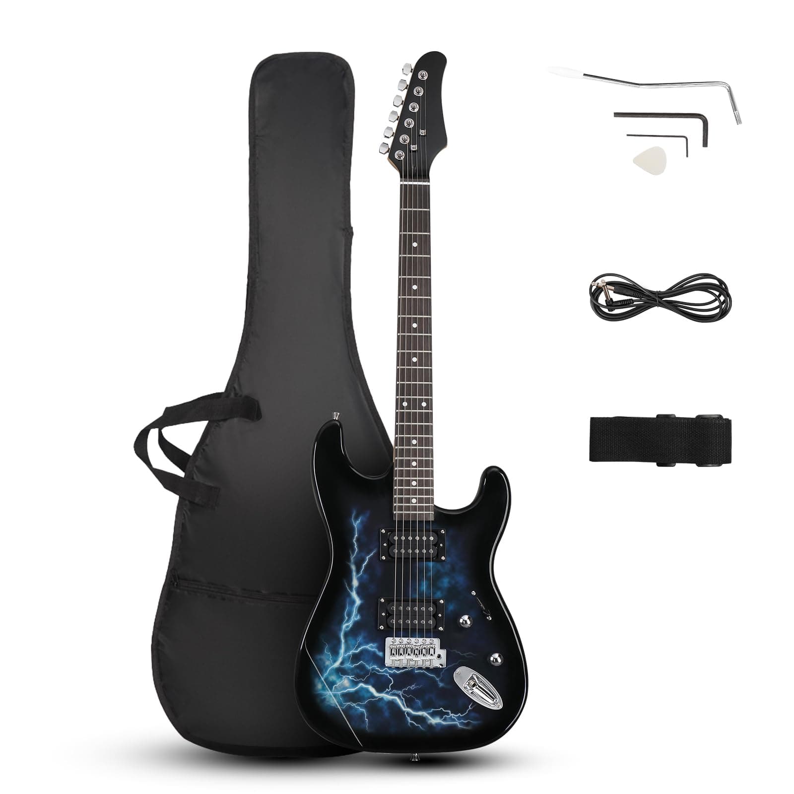 39" Electric Guitar Full Size Solid Body H-H Pickup Beginner Guitar Kit with Gig Bag, Strap, Tremolo Arm, Cable and Picks (Part