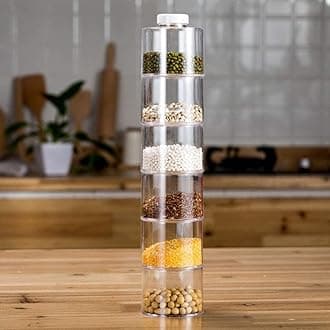 Marrone Acrylic Stacking Bottle with Sifter Lid Spice Tower, Bottle Stackable Spice Tower 6pcs, Spice Rack Carousel, Kitchen Spice Jars, Herbs, Condiment for Home (Medium)