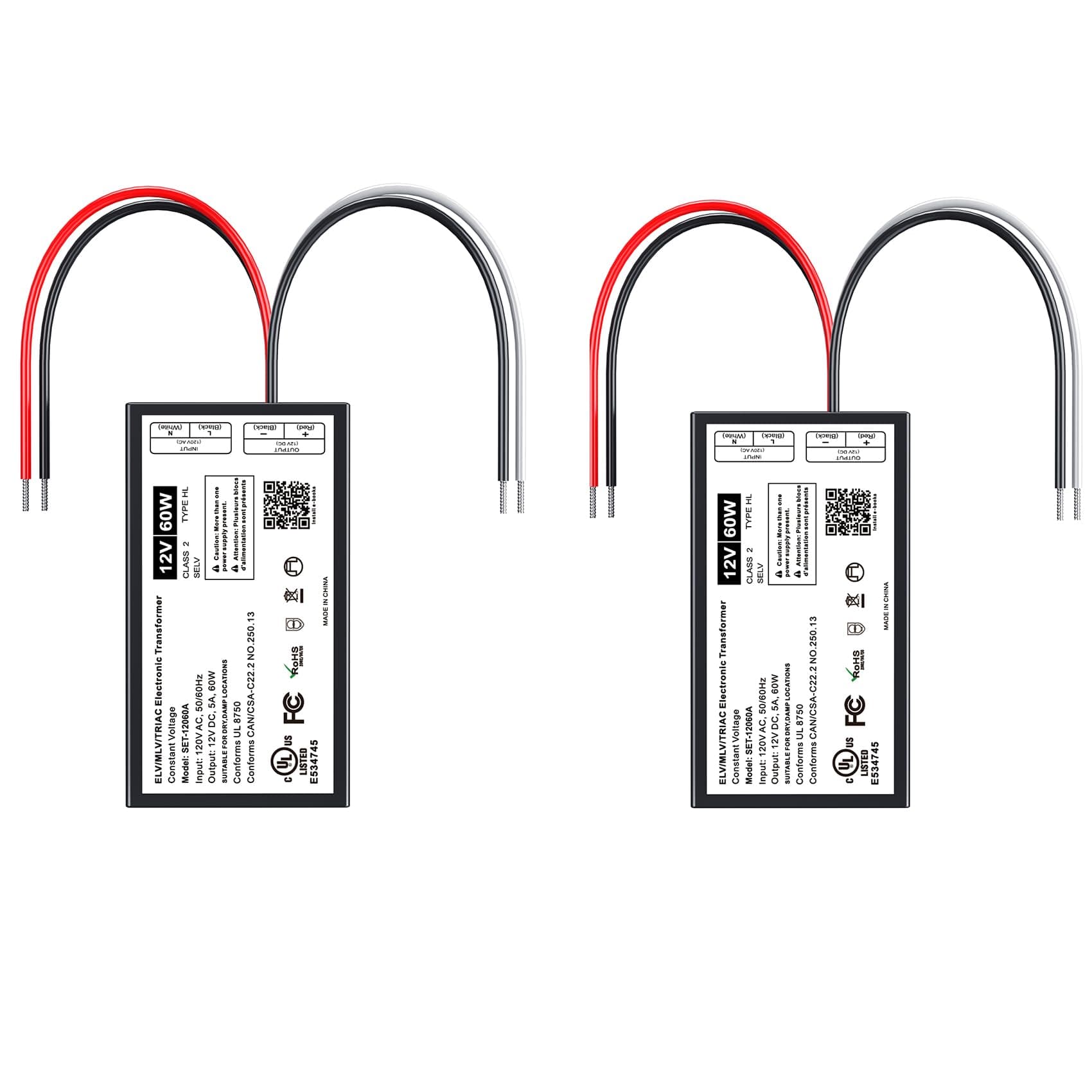 (2 Pieces) 60W 12V Dimmable LED Driver, 12V Triac ELV/MLV Transformer Compatible with Lutron&Leviton Switches, Dimmable Led Power Supply 60W for LED Light Smooth Flicker Free Dimming