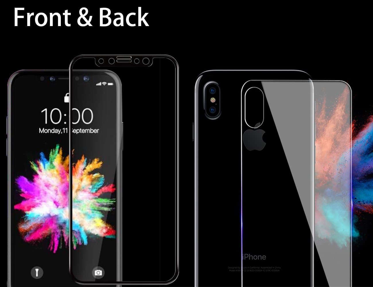 IPhone X Front Back Screen Protector Full Cover Corning gorilla Tempered Glass Screen Guard 5D Ultra Thin Handy Display for iPhone X 1 Pcs Front and 1 Pcs Back by YBC