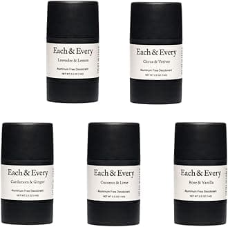 Each & Every 5 Minis Deodorant Starter Set | Aluminum-Free and EWG Verified | Sensitive-Skin Friendly, Free of Baking Soda and Alcohol, Plant-Based Packaging | (0.5 oz, Pack of 5)