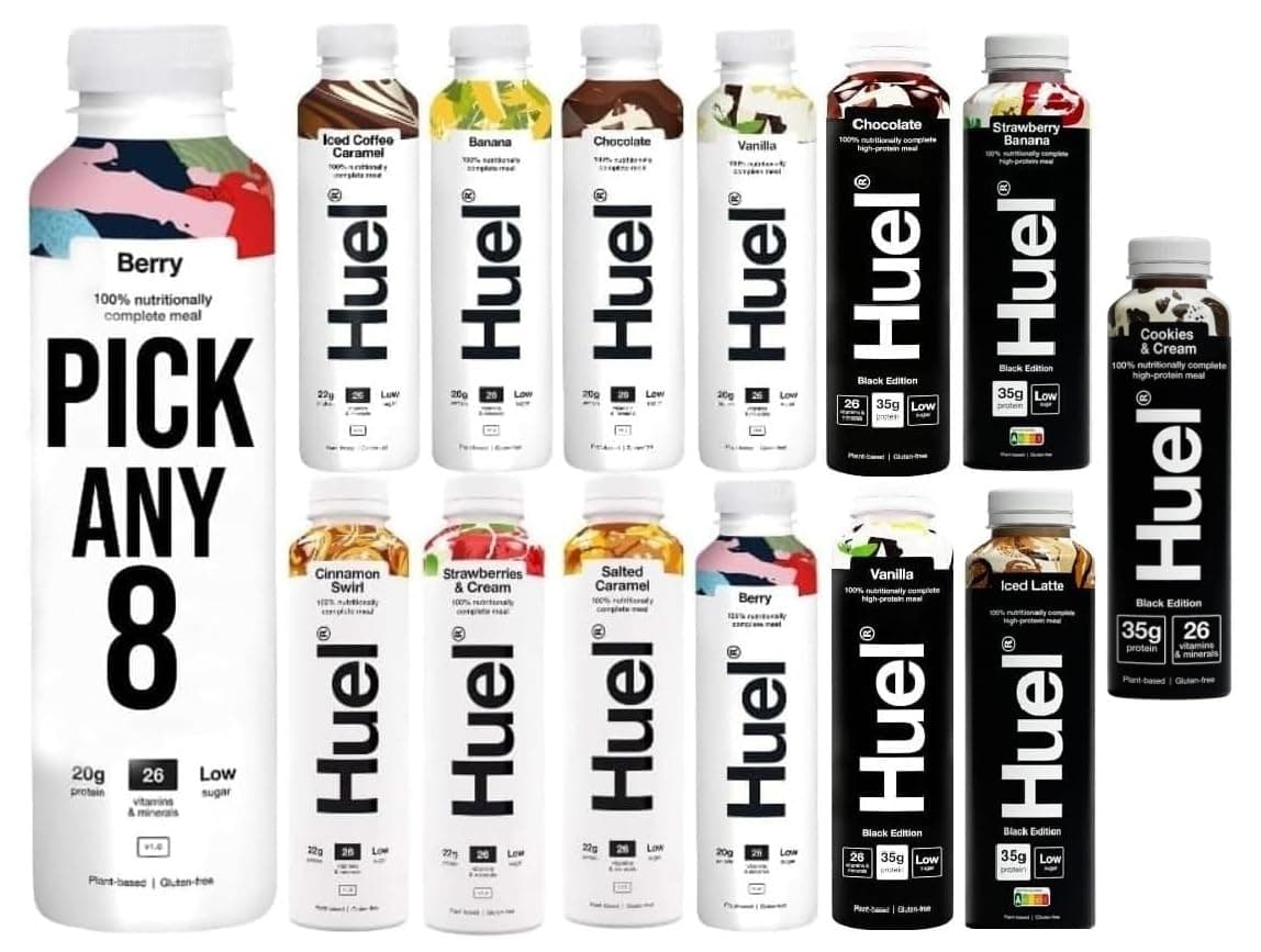 PICK ANY 8 Ready To Drink Nutritionally Complete Meal from 8+ Flavours Inc.Chocolate, Banana, Vanilla, Berry, Salted Caramel, Iced Coffee Caramel, Strawberries & Cream, BLACK EDITION (Each 500ml)