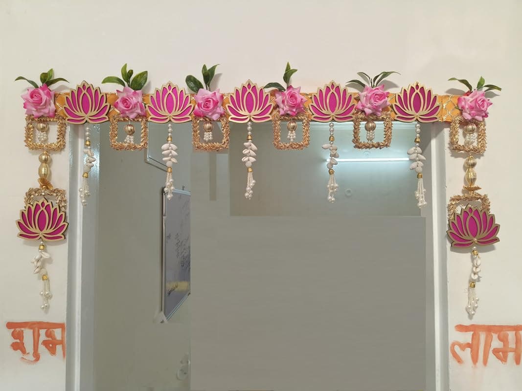 - torans (3FT) for Entrance Door, Flower Hanging for Home Décor| Lotus Hanging for Decoration with Pink Roses & Lotus,Thoran for Decoration| Bandhanwar for Main Door,Size 37 to 41 Inch