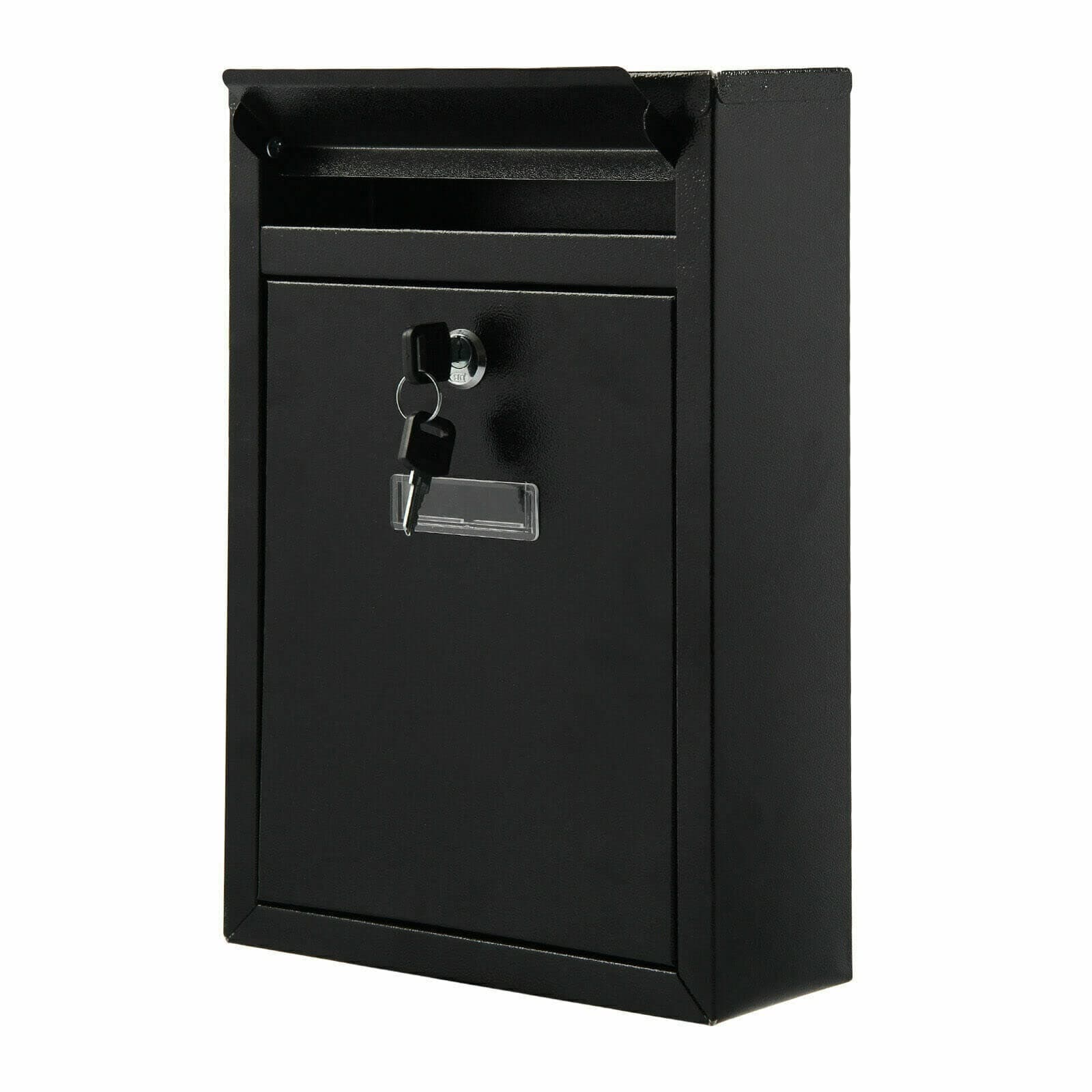 Post Box Letter Box Wall Mounted Mailbox Lockable Waterproof Letterbox Outdoor Steel Parcel Delivery Box Black
