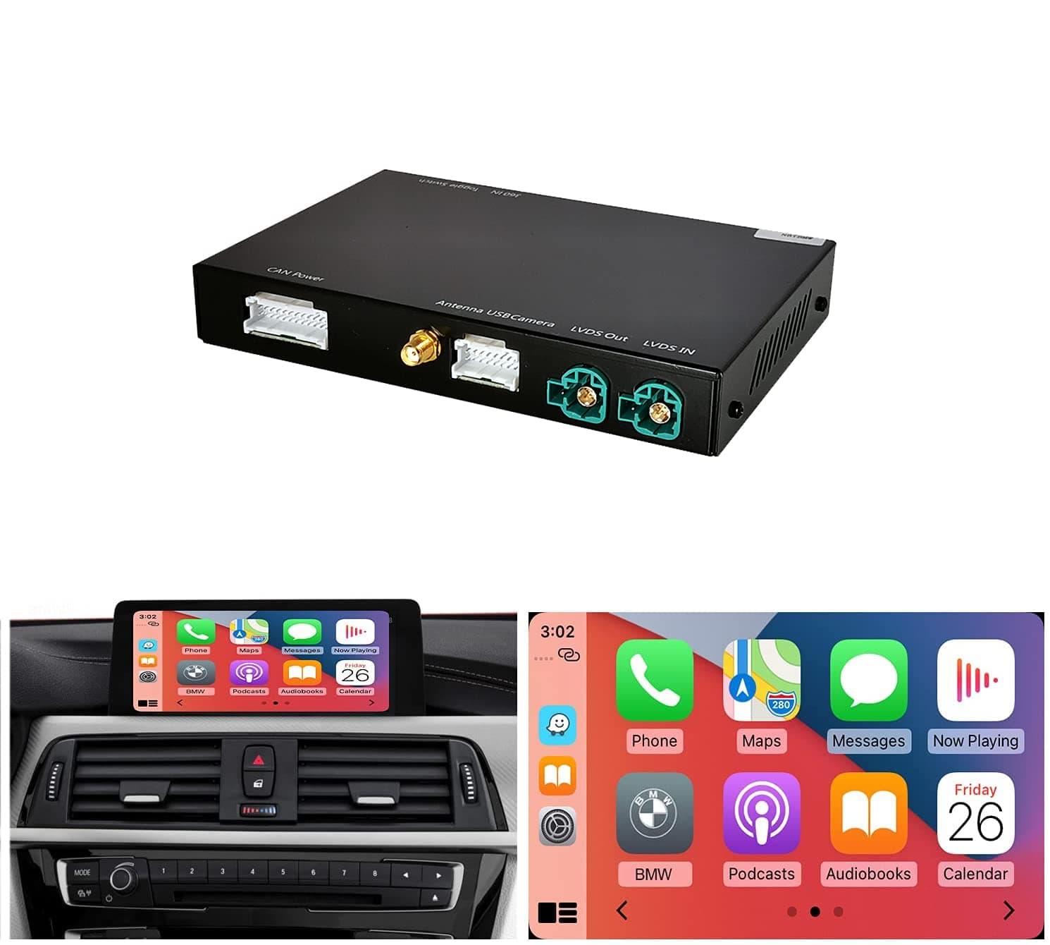 NINETOM Wireless Carplay Retrofit Kit Decoder Compatible with BMW CIC System 1 3 5 6 7 Series X1 X3 X5 X6 Z4 2008-2012 Year, Support Android Auto, Mirror Link, Backup Camera, GPS, Siri, YouTube