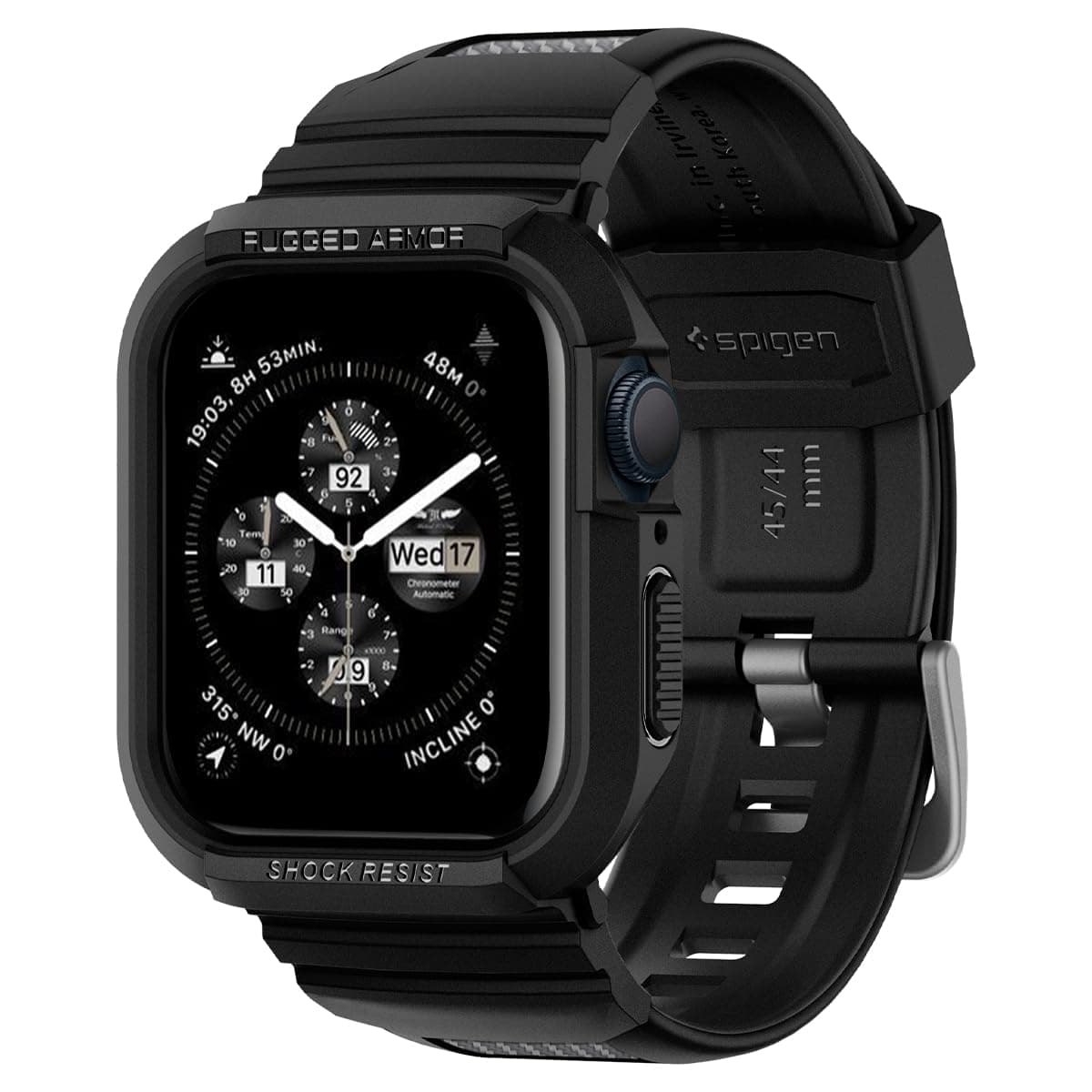 Spigen Rugged Armor Pro Compatible with Apple Watch Case with Band Series 9/8/7 (45mm) and Series 6/SE/5/4 (44mm) - Black