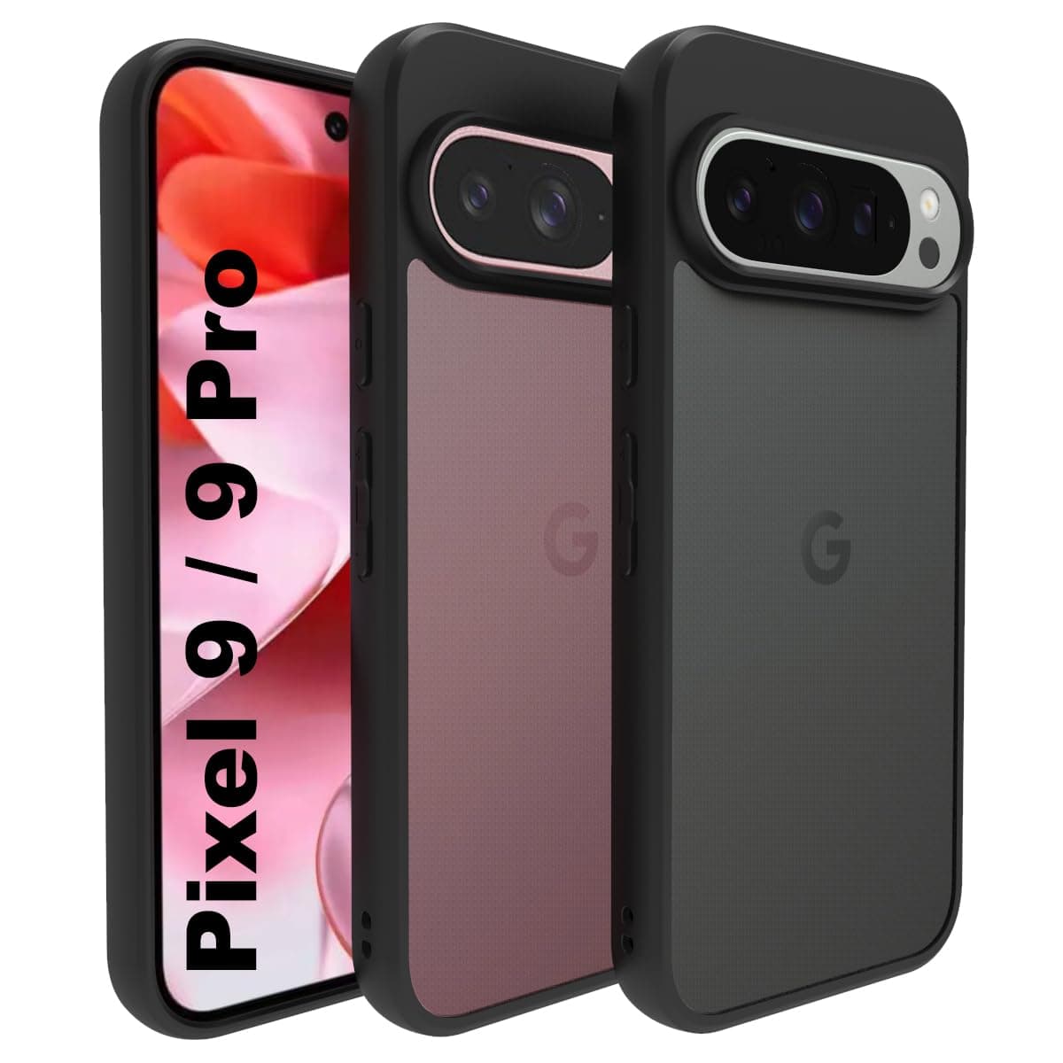 Shockproof Sleek Hybrid Armor Back Cover Case Compatible with Google Pixel 9 / Pixel 9 Pro (Smoke Black Matte PC + Black TPU Bumper)