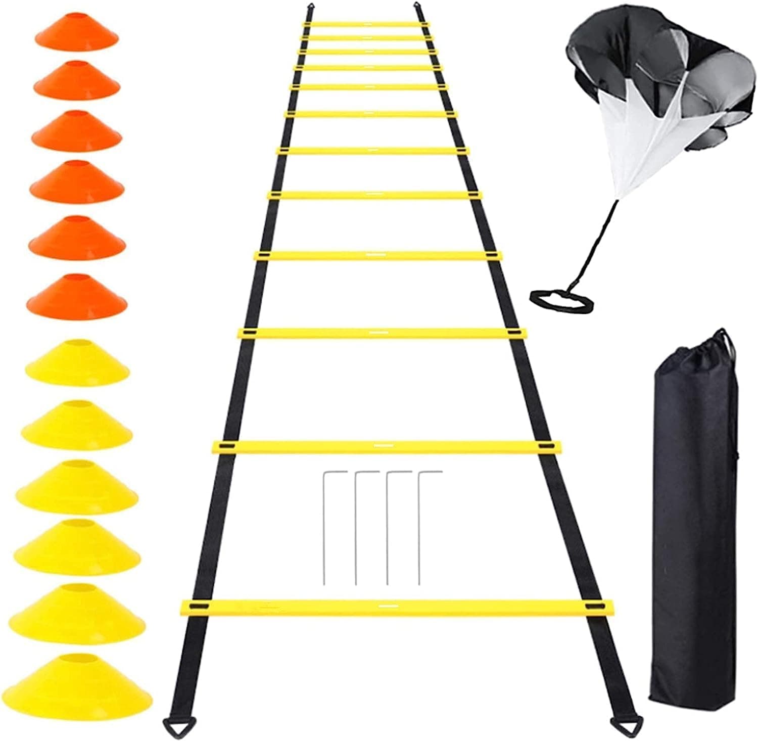 N A Speed Agility Training Kit, Includes Agility Ladder with Carrying Bag, 10 Disc Cones, Resistance Parachute for Training Football Athletes for Faster Footwork and Better Movement Skills