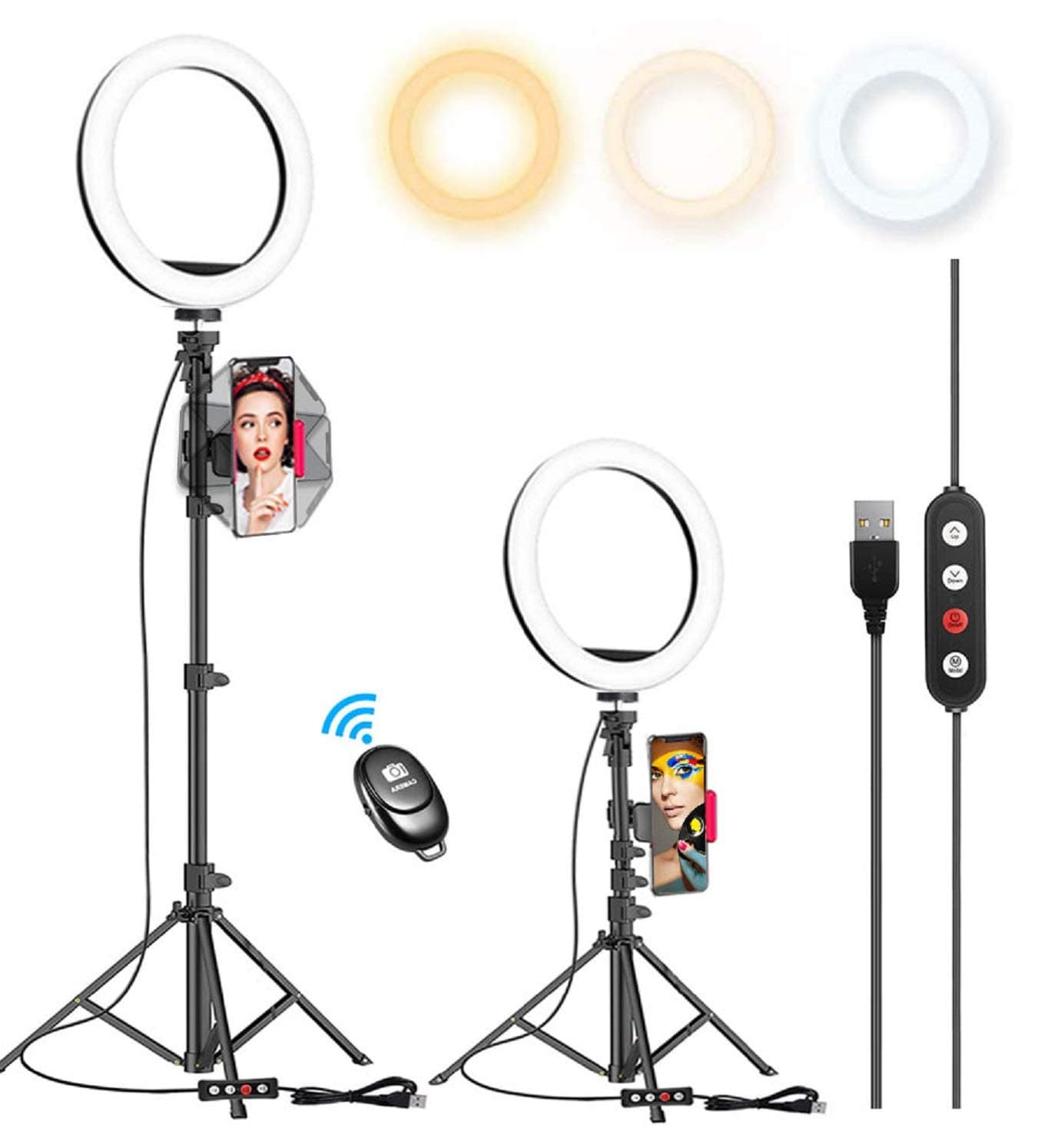 Kaiess 10.2" Selfie Ring Light with 65" Adjustable Tripod Stand & Phone Holder for Live Stream/Makeup, Upgraded Dimmable LED Ringlight for Tiktok/YouTube/Zoom Meeting/Photography