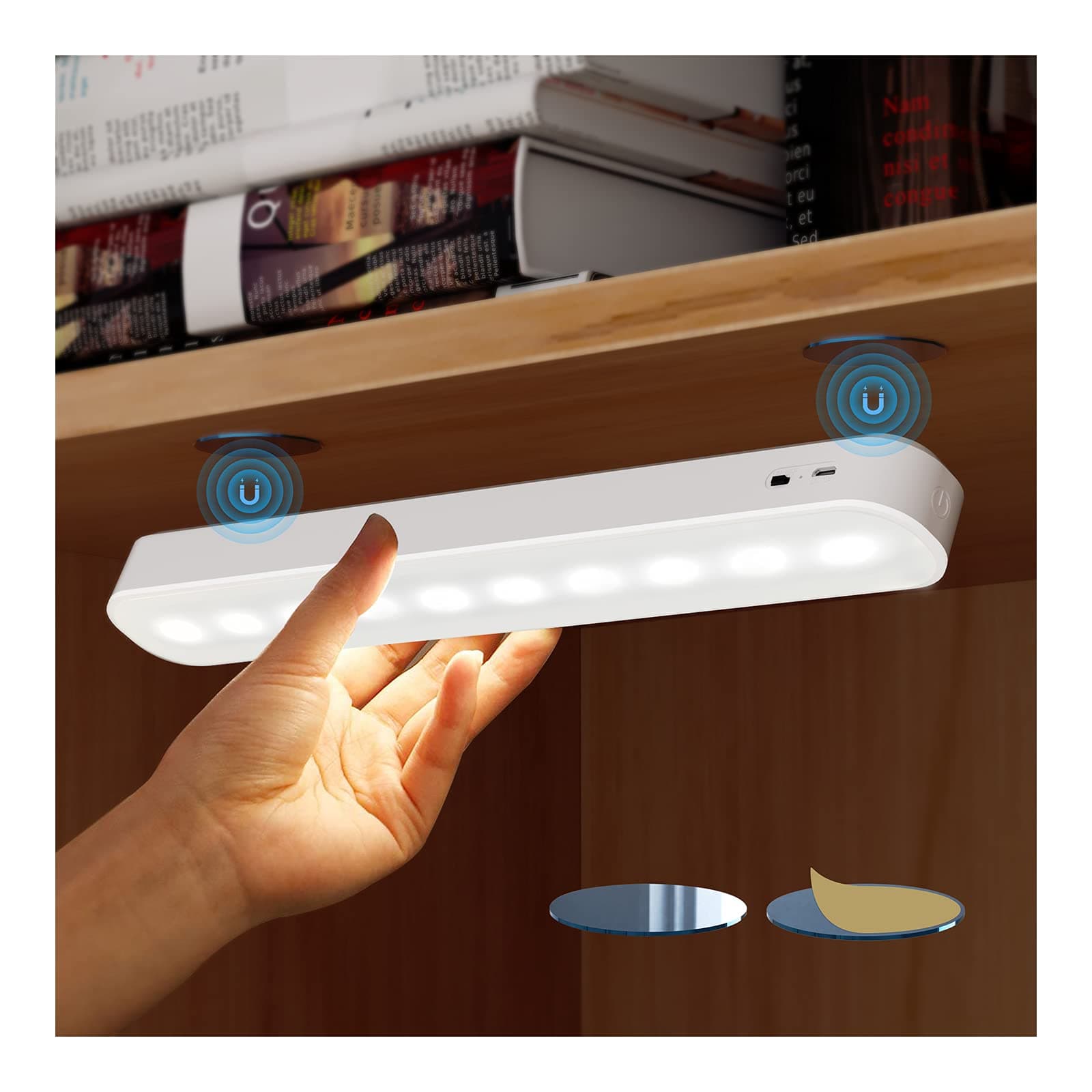 Closet Stick on Light, LED Dimmable Under Cabinet Lighting Wireless, Magnetic Night Light Bar with Rechargeable Battery, for Kitchen Stairs Hallway Sink Counter