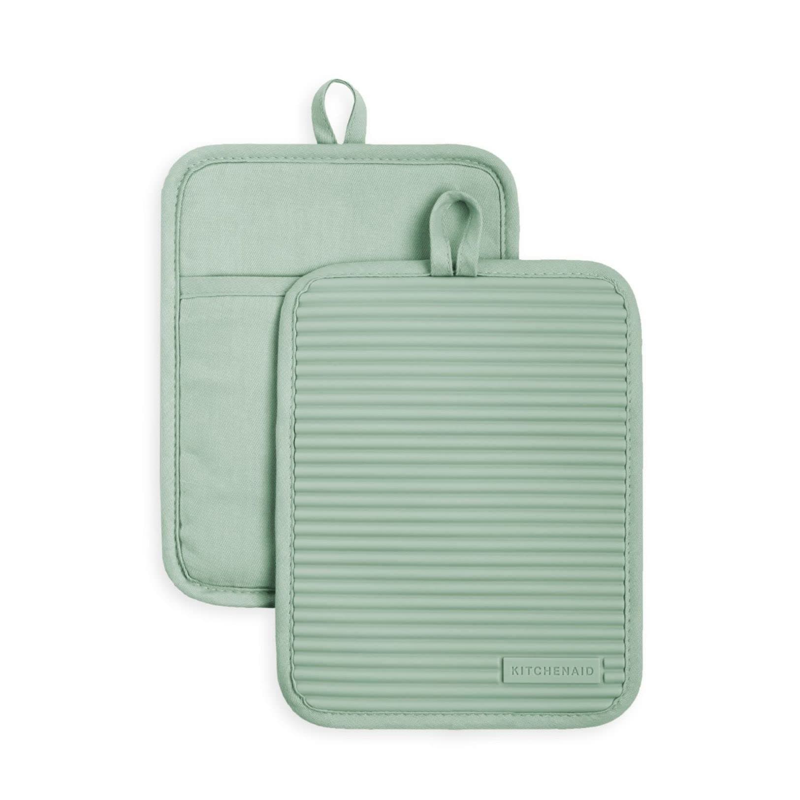 Ribbed Soft Silicone Pot Holder 2-Pack Set, Pistachio Green, 7"x9"