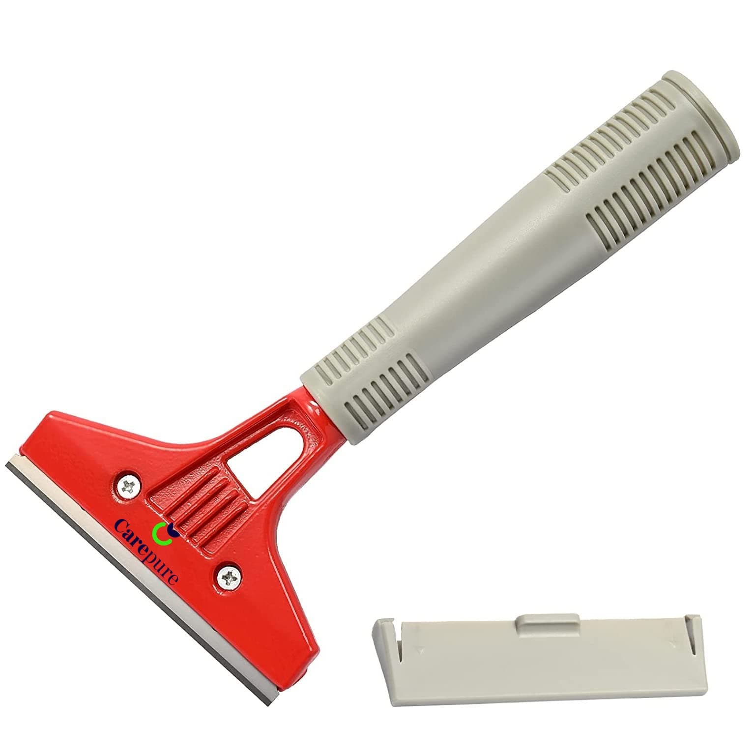Carepure Industry Razor Blade Scraper 4 Inch Long Handle Scraper Tool | Heavy Duty Extendable Scraping Tools Set for Window, Glass, Floor, Wall, Paint, Caulk, Labels, Adhesive, Sticker (Red & Grey)