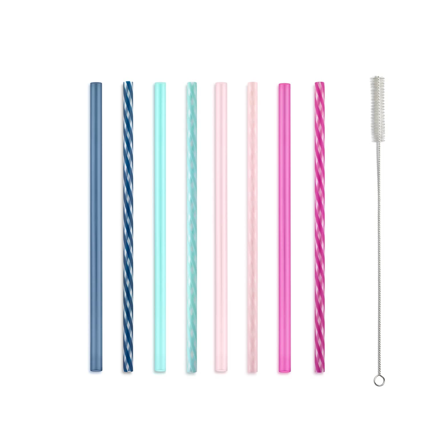 Impact 8 Pack Reusable Plastic Straws, Dishwasher Safe, BPA-Free with Cleaning Brush,Rosewater