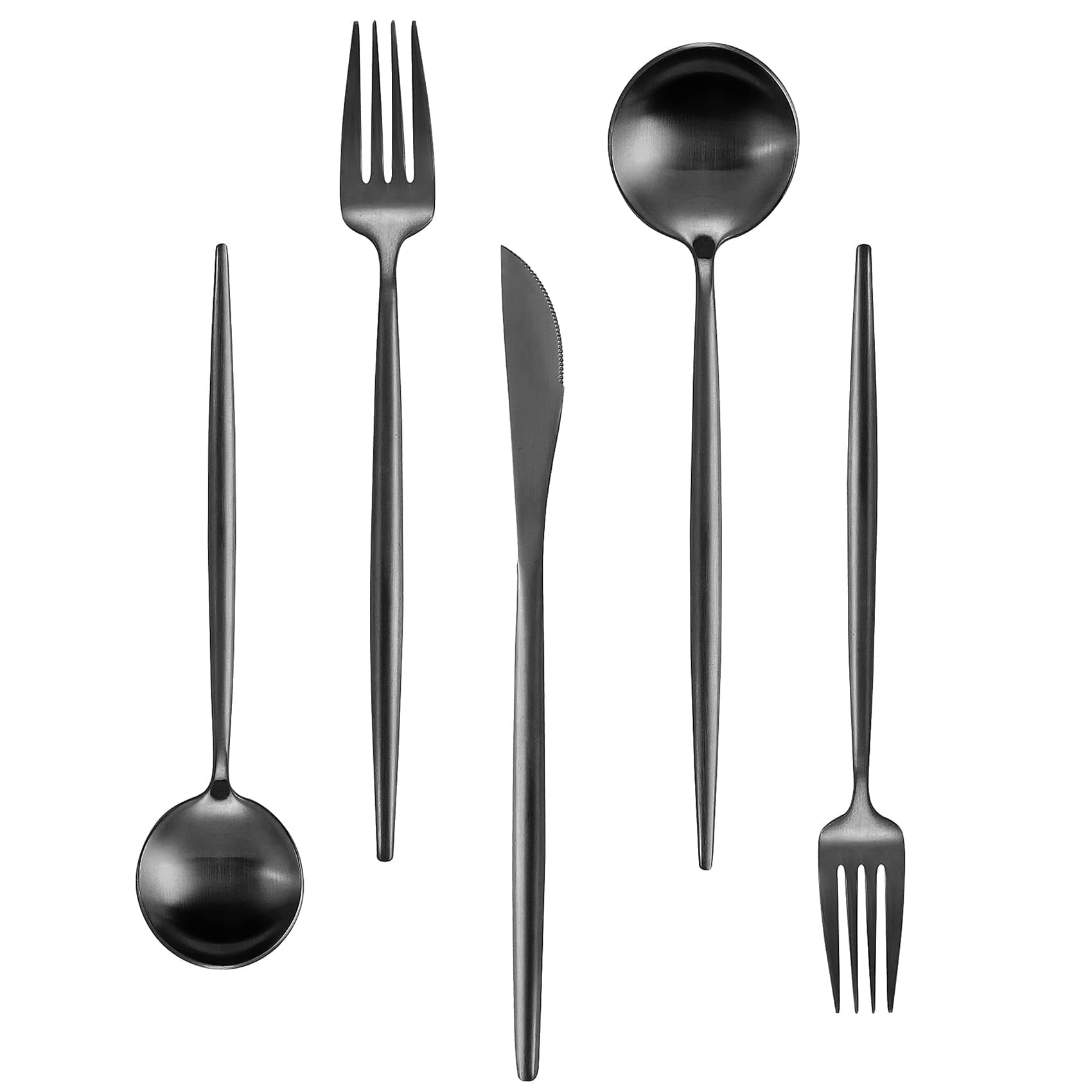 Matte Black Silverware Set for 12, IBIILII JEFF 60 Pieces Stainless Steel Flatware Set，Kitchen Utensil Set, Tableware Cutlery Set, Knife Spoons And Forks Set, Satin Finished Polished & Dishwasher Safe