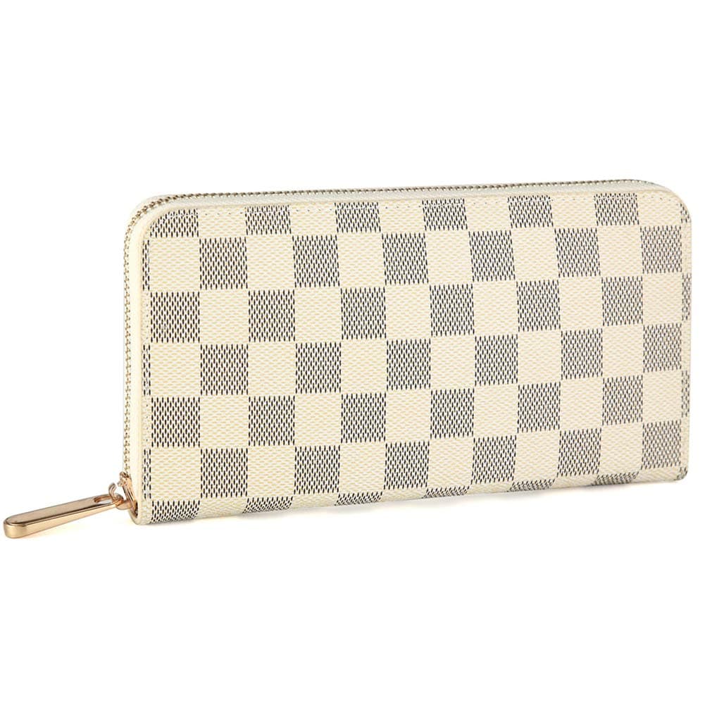 Miracle Checkered Zip Around Wallet | RFID Blocking | Phone Clutch/Card Holder/Organizer for Men Women | PU Vegan Leather (cream)