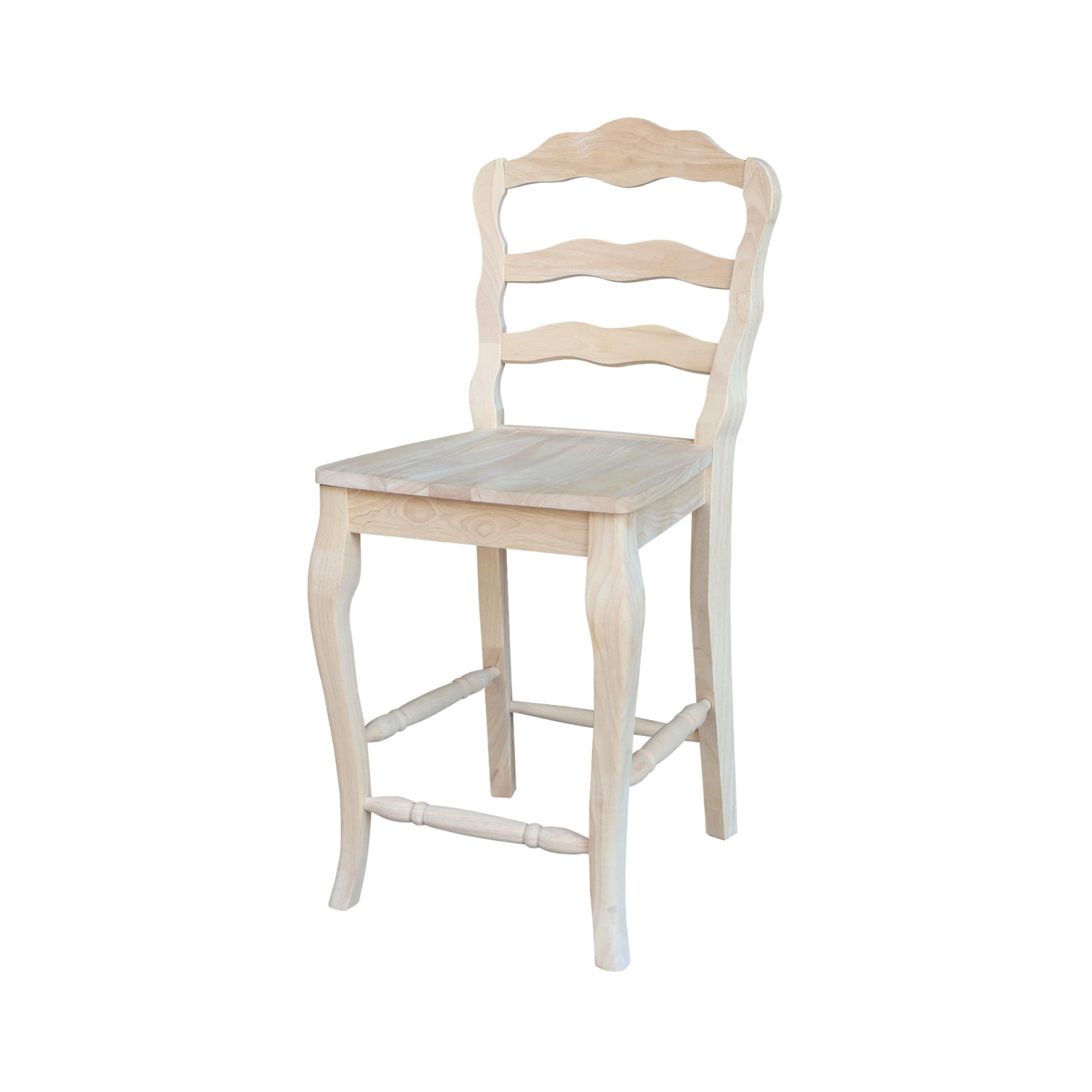 IC International Concepts, Versailles Counter Height Stool, 24" Seat Height with 19.09"W x 15.35"D, Solid Real Wood, Sturdy Parawood, Kitchen/Dining/Bar/Lounge, Paint/Stain Ready, Unfinished