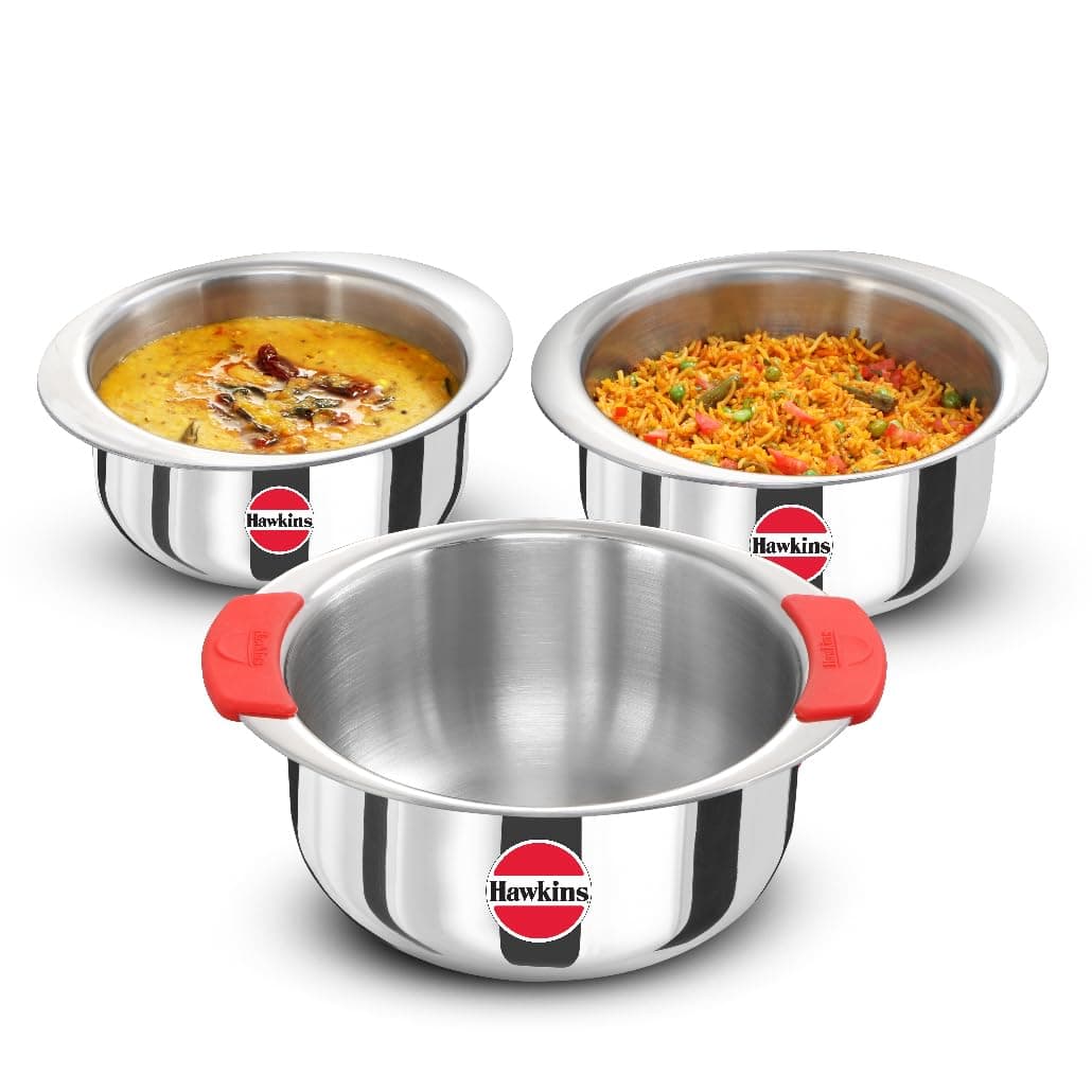 Hawkins Kitchen Gift Pack 2023 (23SGP) 3-Piece Set of 1.5-2-2.5-Litre Triply Stainless Steel Patila, Tope, Bhagona, Tapeli, Saucepans