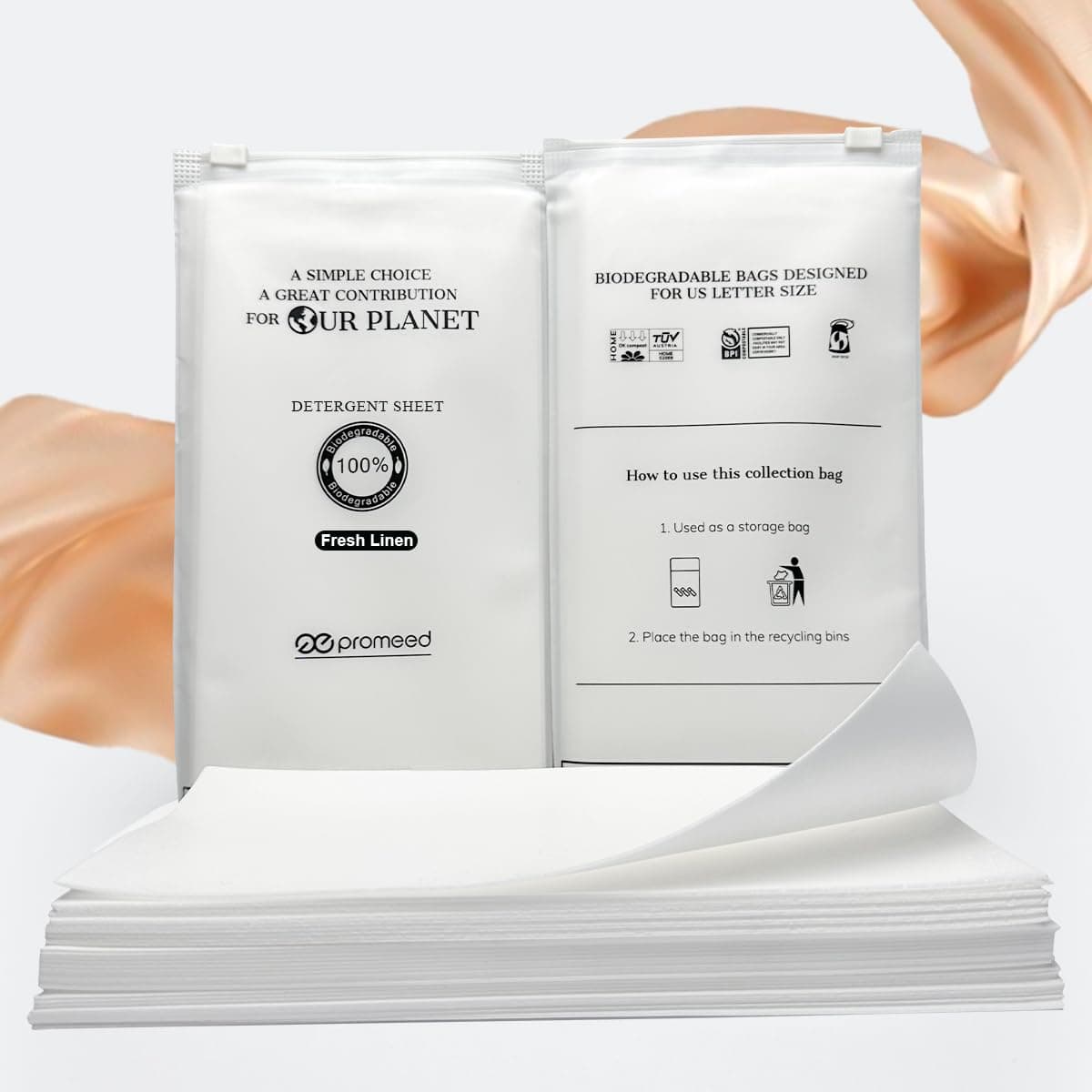 PROMEED Silk Detergent Sheets for Delicates, Eco-friendly Plastic Free Non-sentizizing Gentle Silk Wash, Space Saving Easy to Carry, Fresh Linen Scent (30 Sheets, 60 Loads)