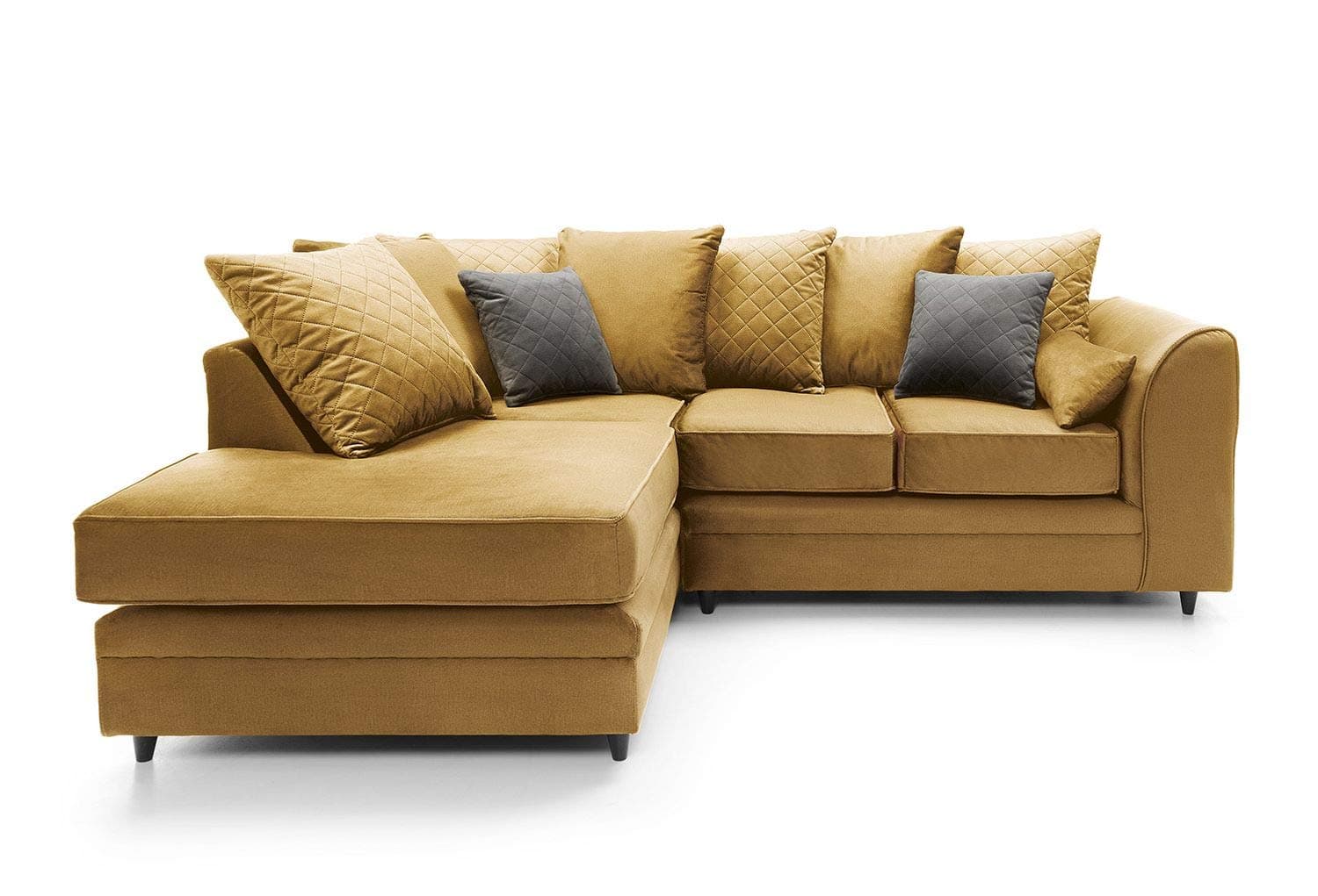 Abakus Direct Left Hand Corner Sofas for Living Room - Chicago L Shaped Sofa with Water Repellent Velvet Fabric | Contemporary Chaise Lounge Sofa Corner in Antique Gold | 212Wx164Dx78H