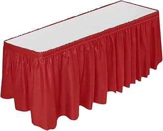 DecorRack Table Skirt, 29 in x 14 ft -BPA Free- Plastic Tableskirt, Disposable, Reusable, Rectangular Tablecloth Skirt, Red (1 Pack)