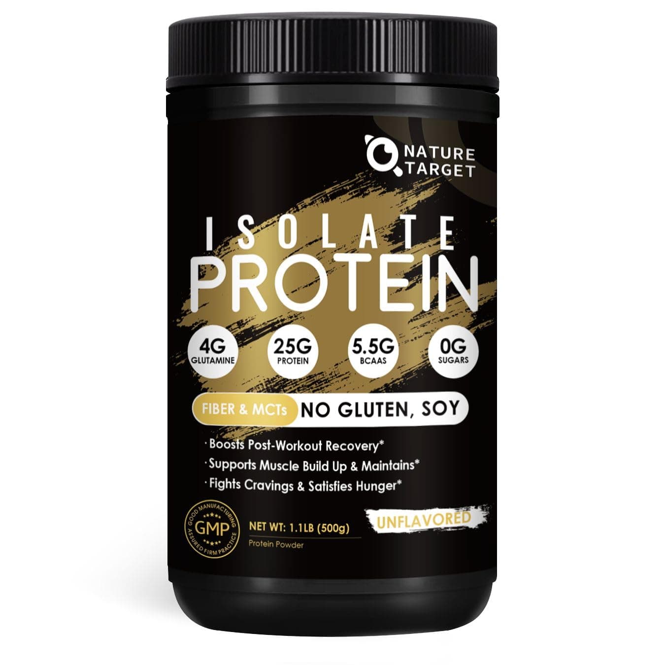 NATURE TARGET Unflavored Protein Powder - 24g Whey, Milk & Pea Isolate Blend with MCTs - No rBGH, Gluten-Free - Perfect for Coffee & Baking - 16 Servings