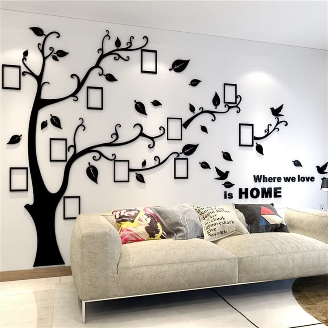 3D Tree Wall Stickers - DIY Photo Frame Tree Wall Decal Family Photo Frame Sticker Murals Wall Décor for Nursery Living Room Bedroom TV Background Home Decorations (XXL:13194, Black Right)