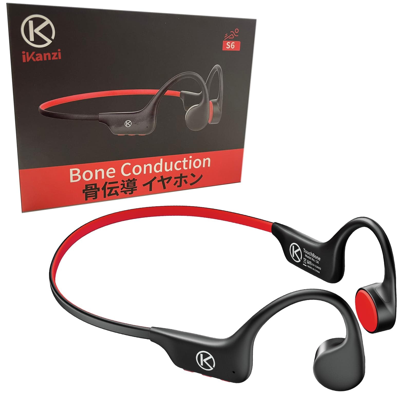 TouchBone S6 Bone Conduction Headphones, Open Ear, Wireless Bluetooth 5.3, Medium
