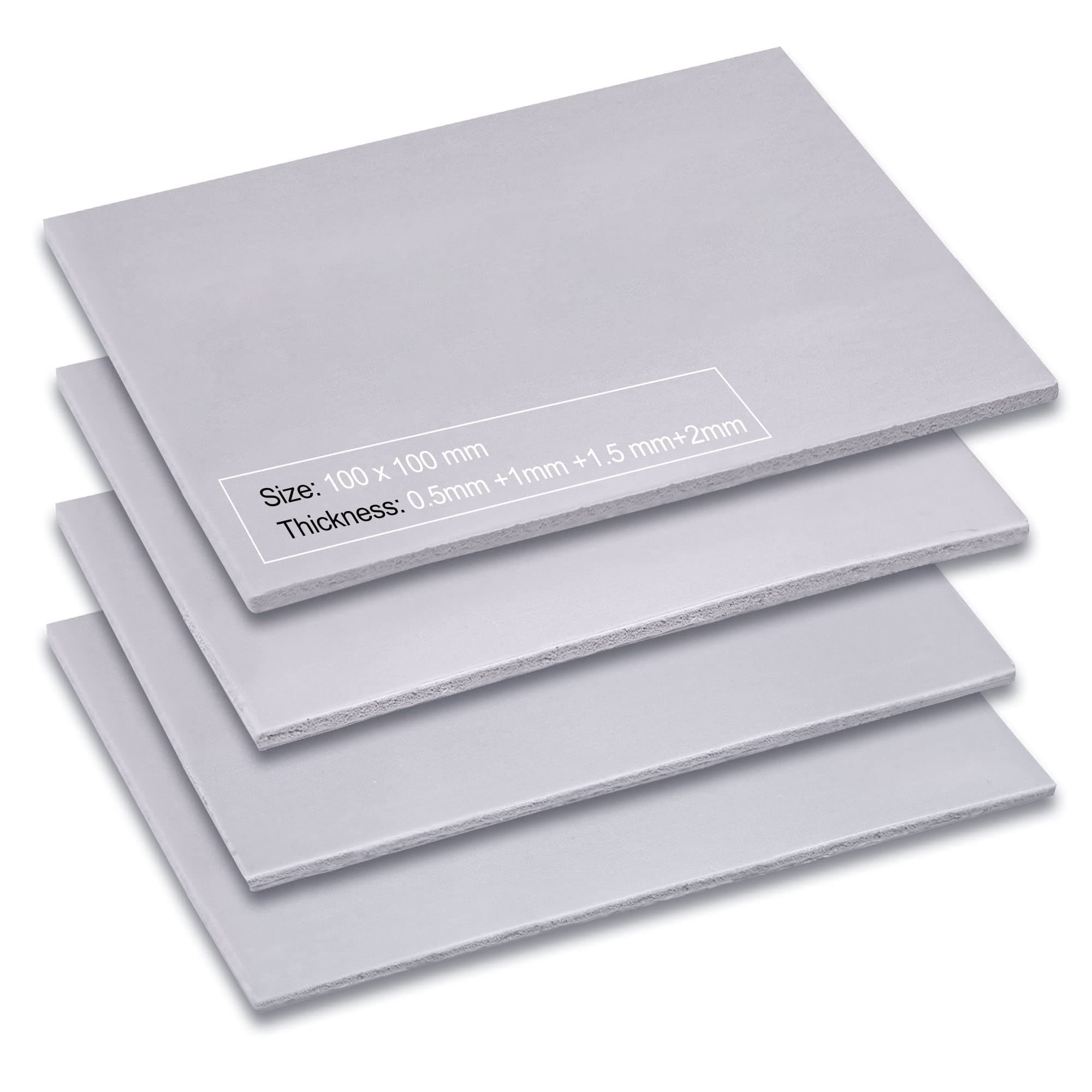 Aairhut 4 Pack 13 W/m.K Thermal Pads, 100 x 100 mm 0.5 mm+1 mm+1.5 mm+2 mm Silicone Cooling Pad Non Conductive Heat Resistance Extreme Odyssey Cover with Dual Self-Adhesive Films for PC Laptop PS4