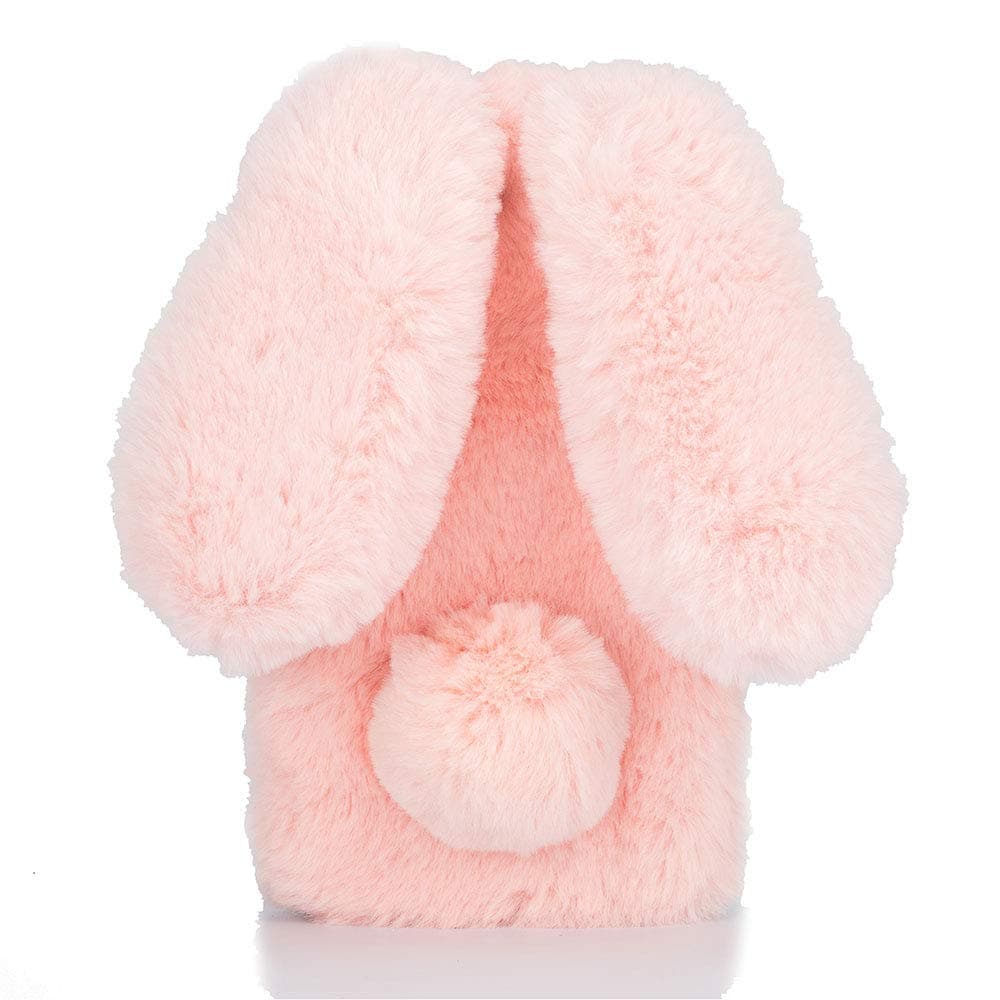Cute Rabbit Case Plush Cover for iPhone XR Case Super Soft Warm Fluffy Furry Bunny Ears Shockproof Back Case Cover Chic Bling Crystal Diamond Bowknot Case -Pink