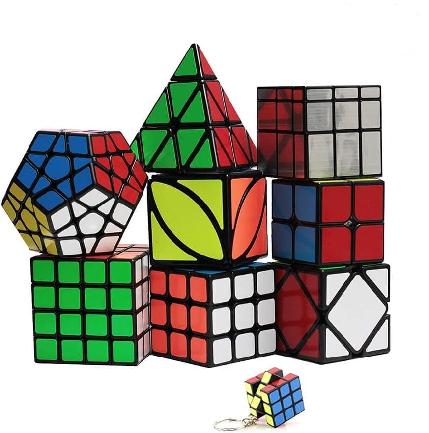 YGZN Speed Cube Set 8 Pack 2x2 3x3 4x4 Speed Cube,Megaminx Pyramid Skewb lvy Cube Mirror Cube Smooth Speedcubing Magic Cube Puzzle for Adults and Kids, for 3x3 Cube keychain (9 Pack)