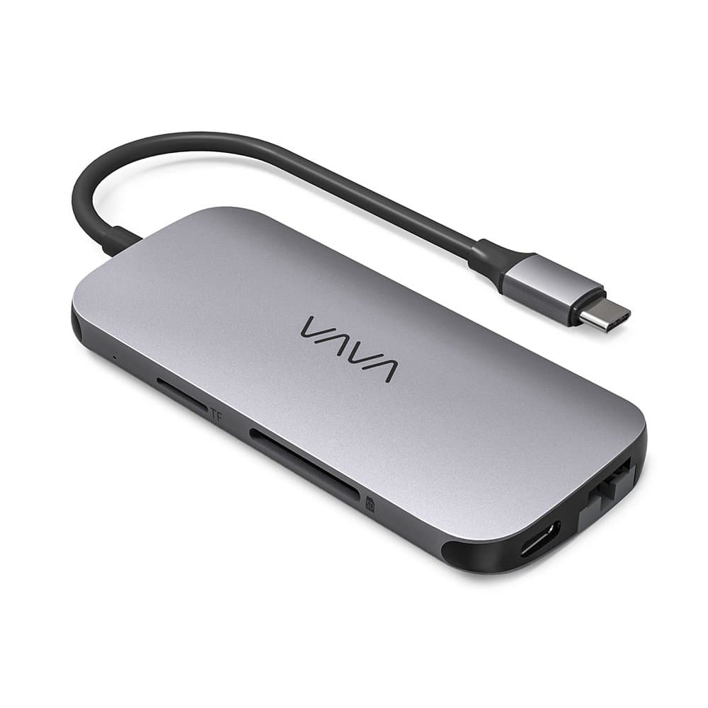 VAVAUSB C Hub 9-in-1 Adapter with Pd Power Delivery, 1Gbps Ethernet Port, SD Card Reader, 4K USB C to HDMI, 3 USB Ports for MacBook Pro and Type C Windows Laptops-Grey