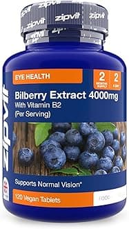 – ZIPVIT Bilberry Extract 2000mg with Added Vitamin B2, 120 Vegan Tablets. Vegetarian Society Approved.