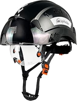 Safety Helmet Hard Hat with Visor Clear & Tinted Adjustable Vented ABS Work Helmet 6-Point Suspension ANSI Z89.1 Approved for Industrial (Black Hat with Clear & Tinted Visor)