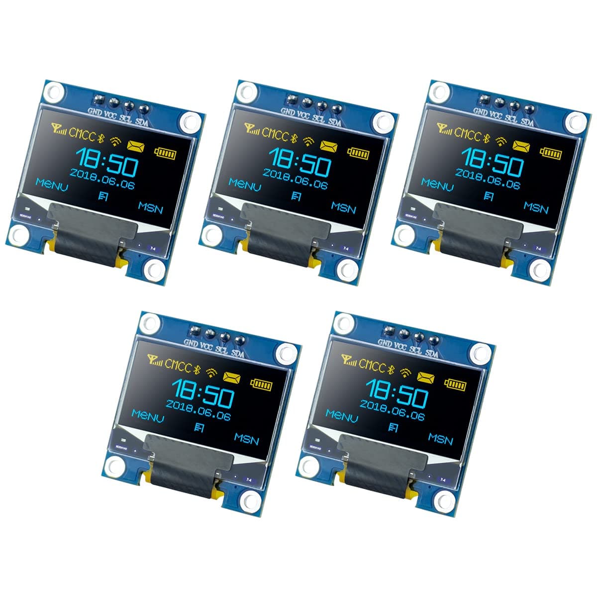 5 Pcs 0.96 Inch OLED I2C Display Module 128x64 Pixel OLED Display Screen IIC Serial Mini Self-Luminous Display Screen Board Compatible with Arduino Raspberry PI (Blue and Yellow)