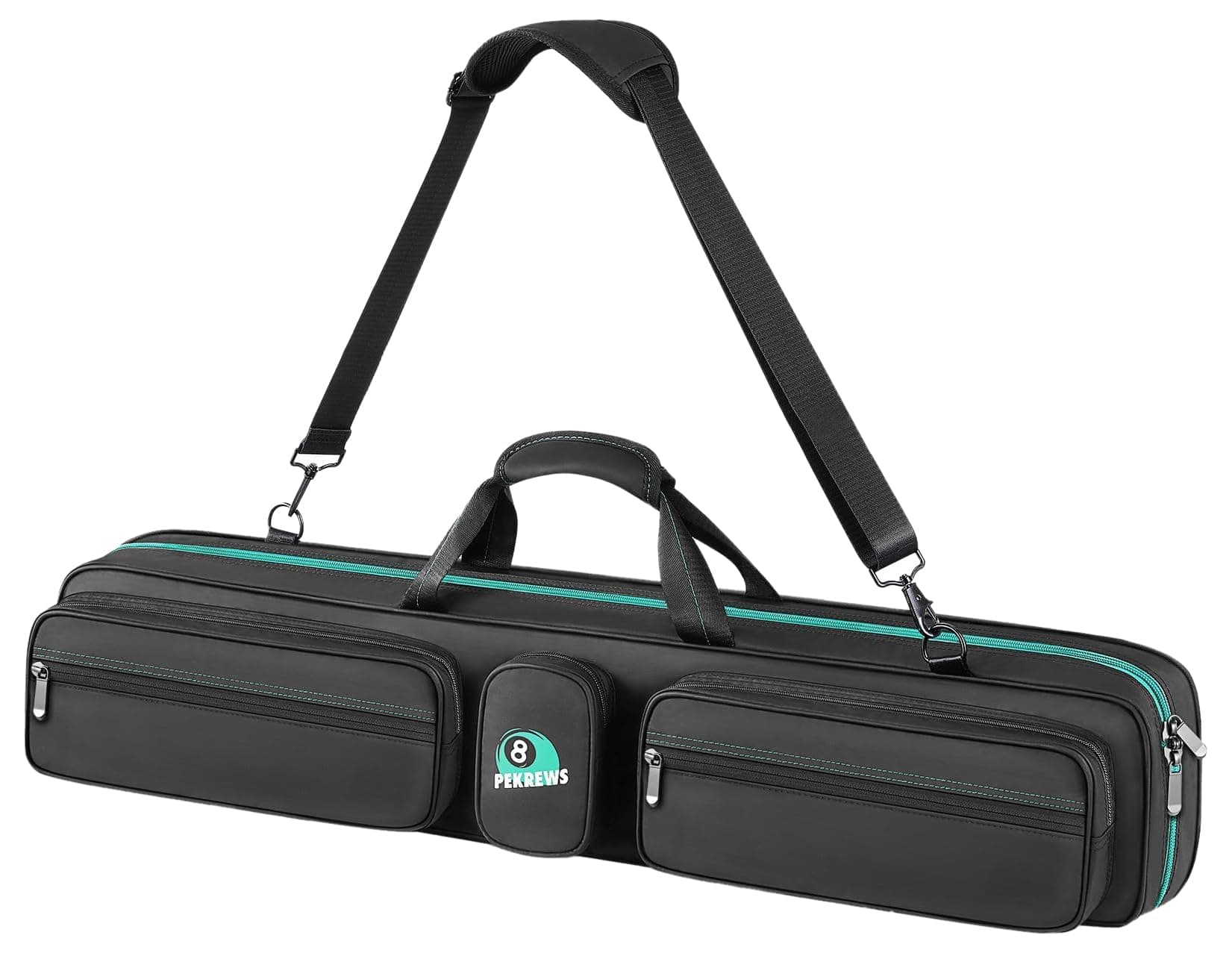 Pool Cue Case 4x4 Pool Stick Bag with Backpack Straps Soft Billiard Cue Carrying Case with Shoulder Strap, Billiard Stick Case Holds 4 Butts 4 Shafts and Billiards Accessories, Black