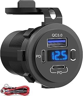 12V USB Outlet, Dual USB C Car Charger Socket & Quick Charge 3.0 Port with Voltmeter and Power Switch for Car Boat Marine Truck