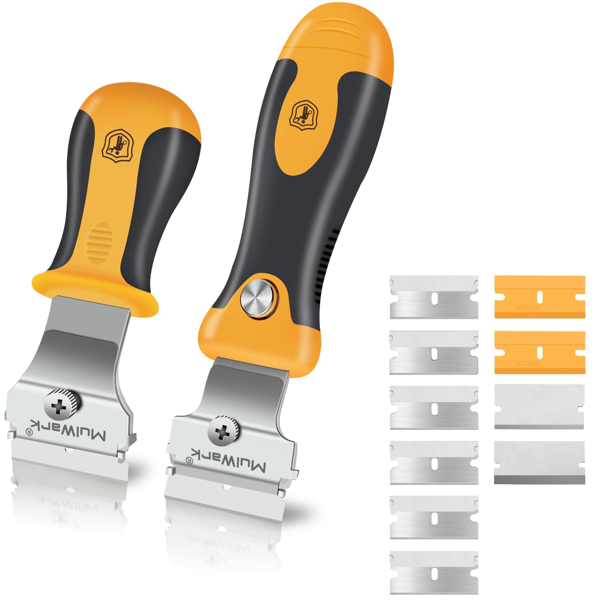 MulWark Razor Blade Scraper | 2 Handles Razor Scraper Set With Extra 12pcs Blades Heavy Duty Paint & Glass Scraper Tool With Extendable Handle for Windows, Oven Cleaning & Surface Prep