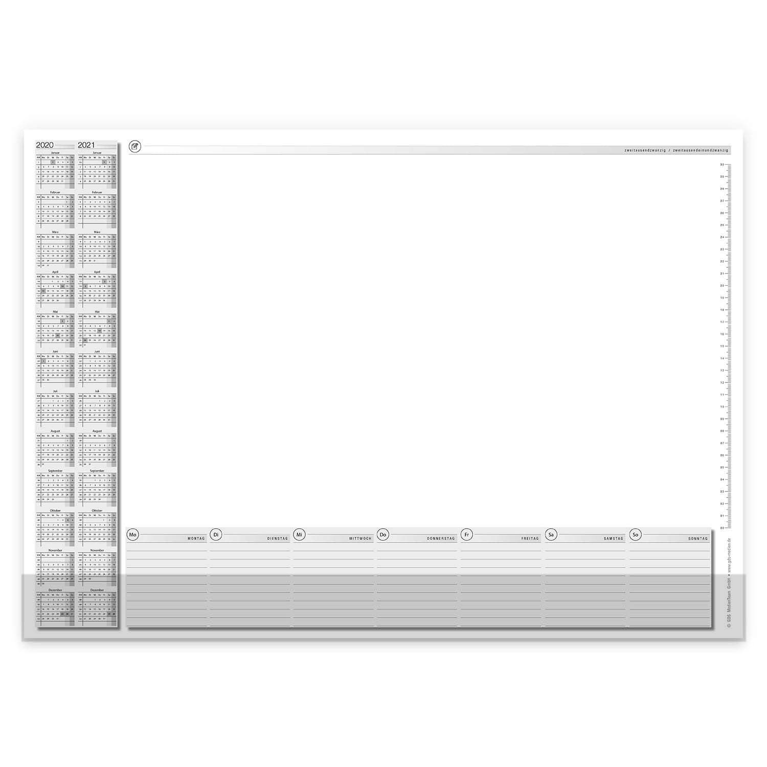 Desk pad with 2-year calendar, A2, 40 sheets, tear-off paper, 2020-2021 calendar DIN A2 A2 edge protector, white.
