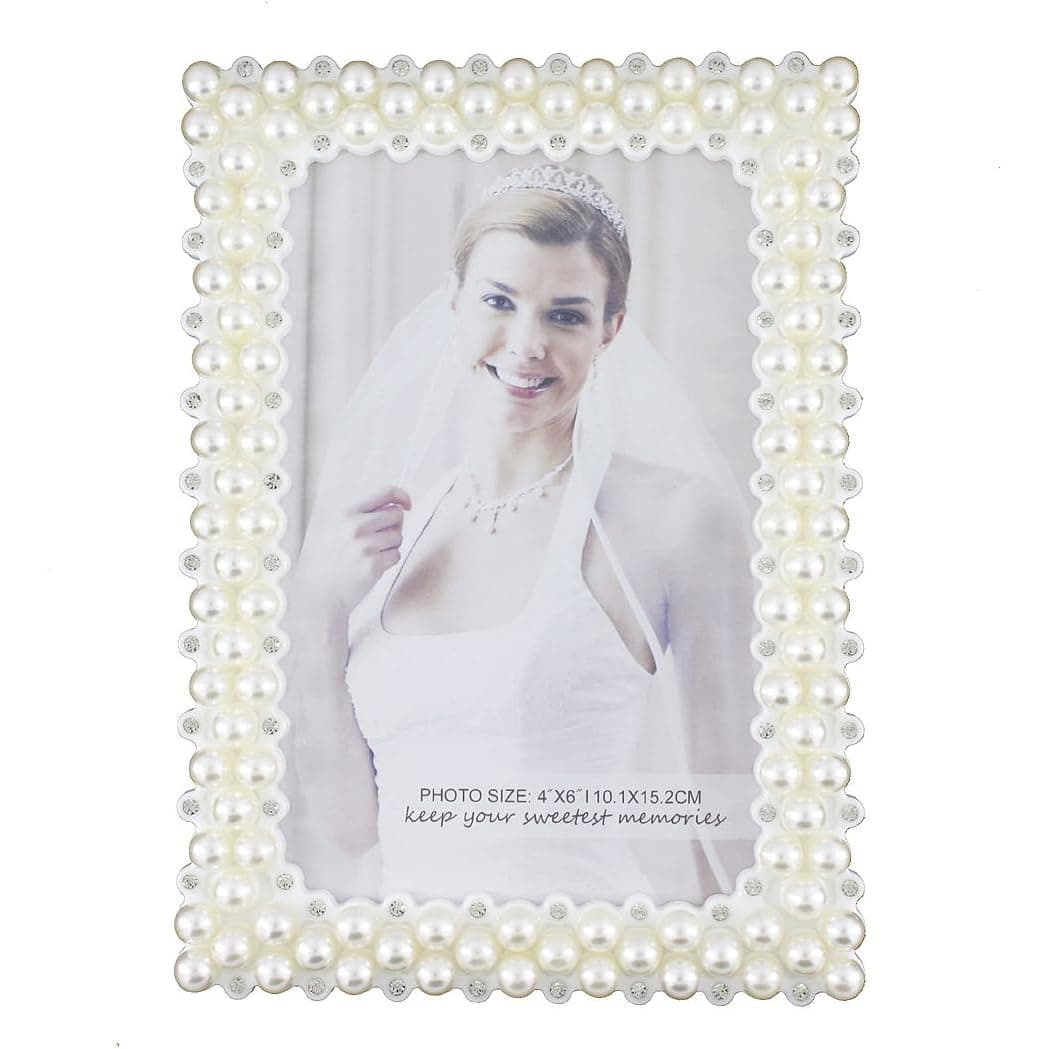Zhenzan Frames White Pearl and Crystal Plastic Picture Frame for Tabletop Display (4x6, Rectangular 3)